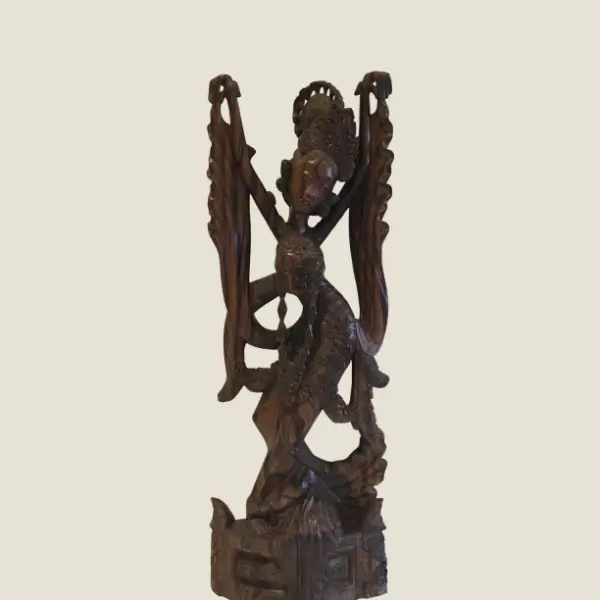 Museum Balinese Sculpture | 1900s Coromandel Wood Dancer, Massive 81cm Collector Piece