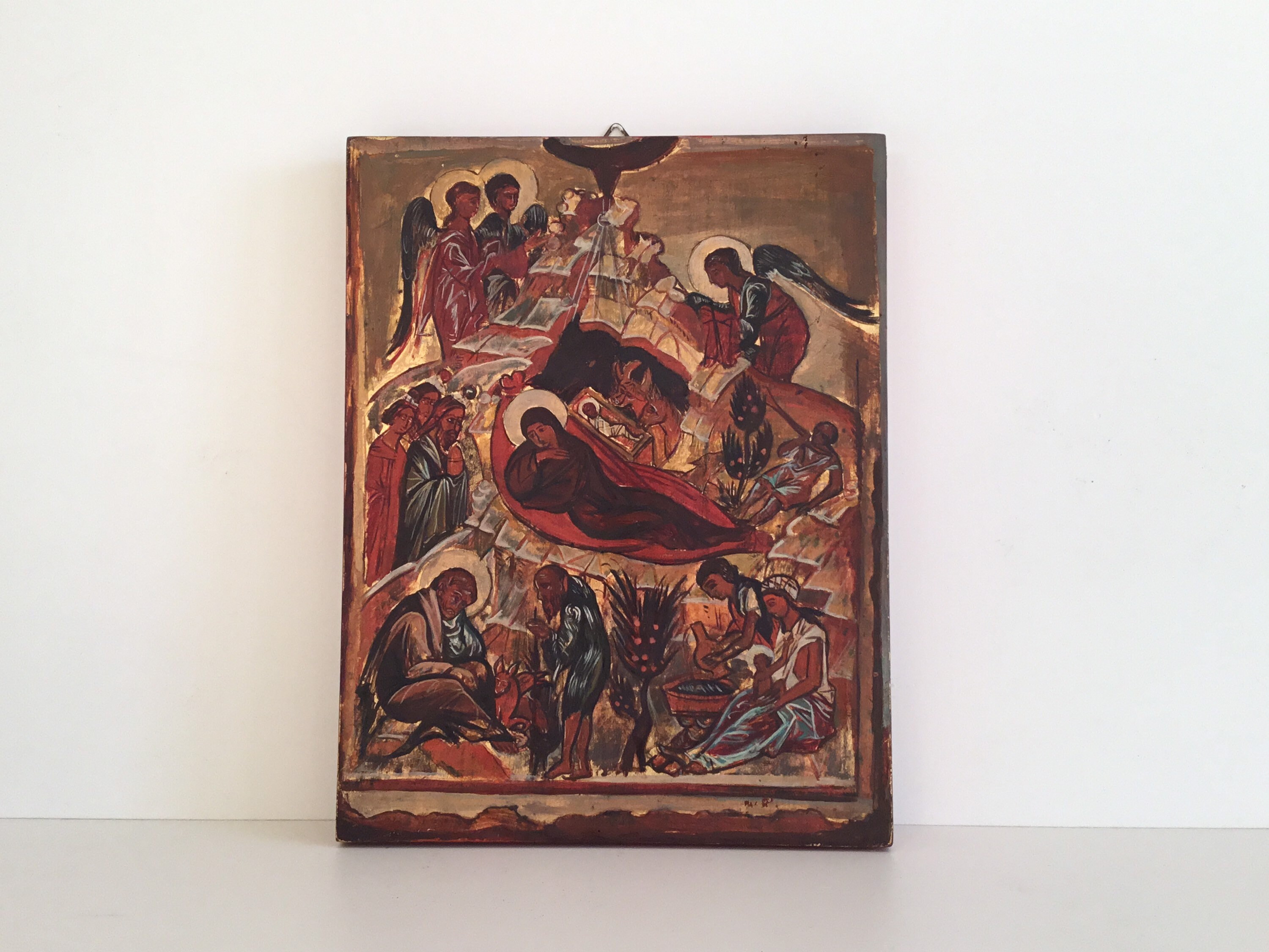 Vintage Icon | 1950s Nativity of Jesus, Hand-Painted Greek Orthodox Religious Art — photo 2 of 9