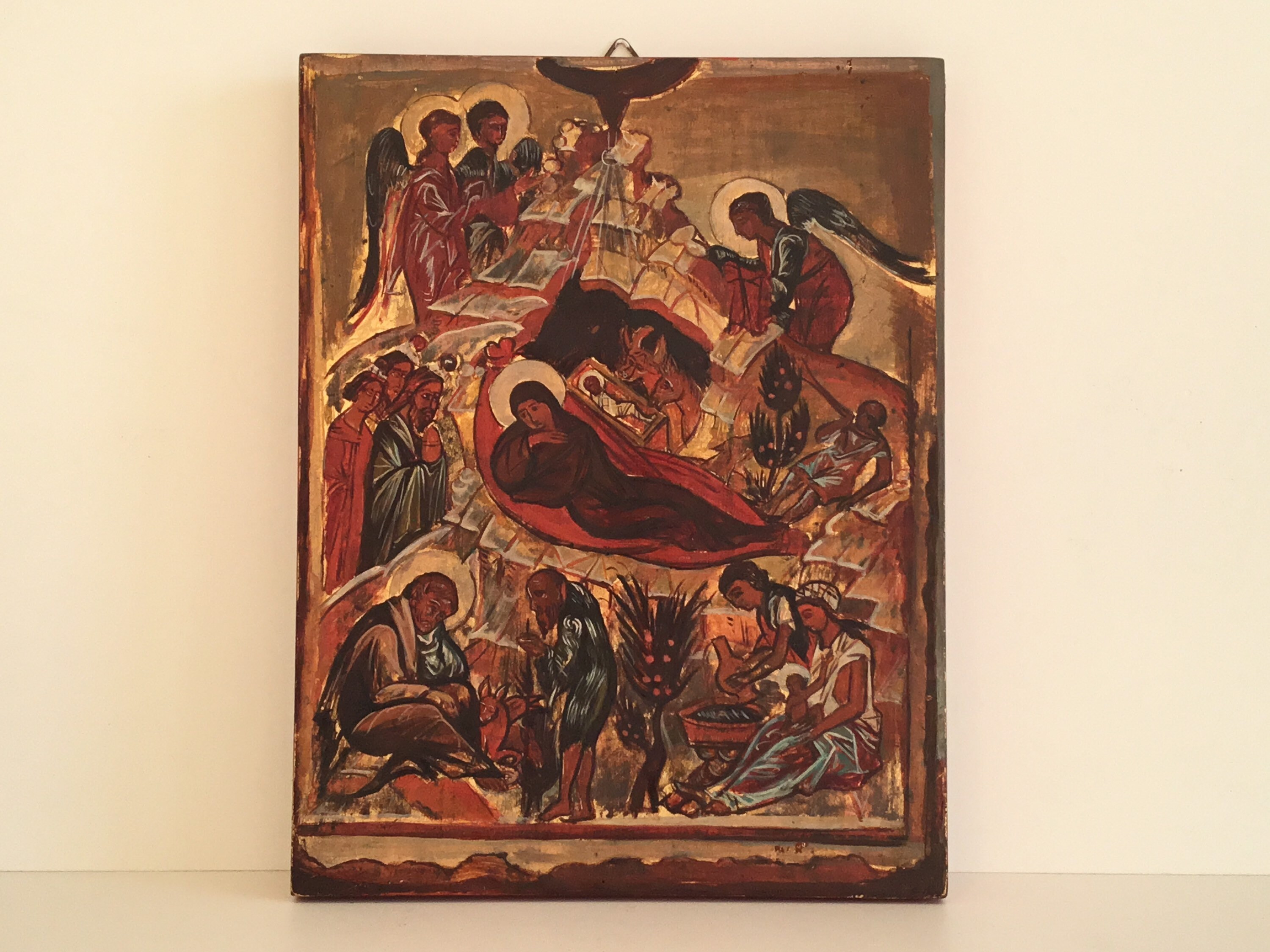 Vintage Icon | 1950s Nativity of Jesus, Hand-Painted Greek Orthodox Religious Art — photo 3 of 9