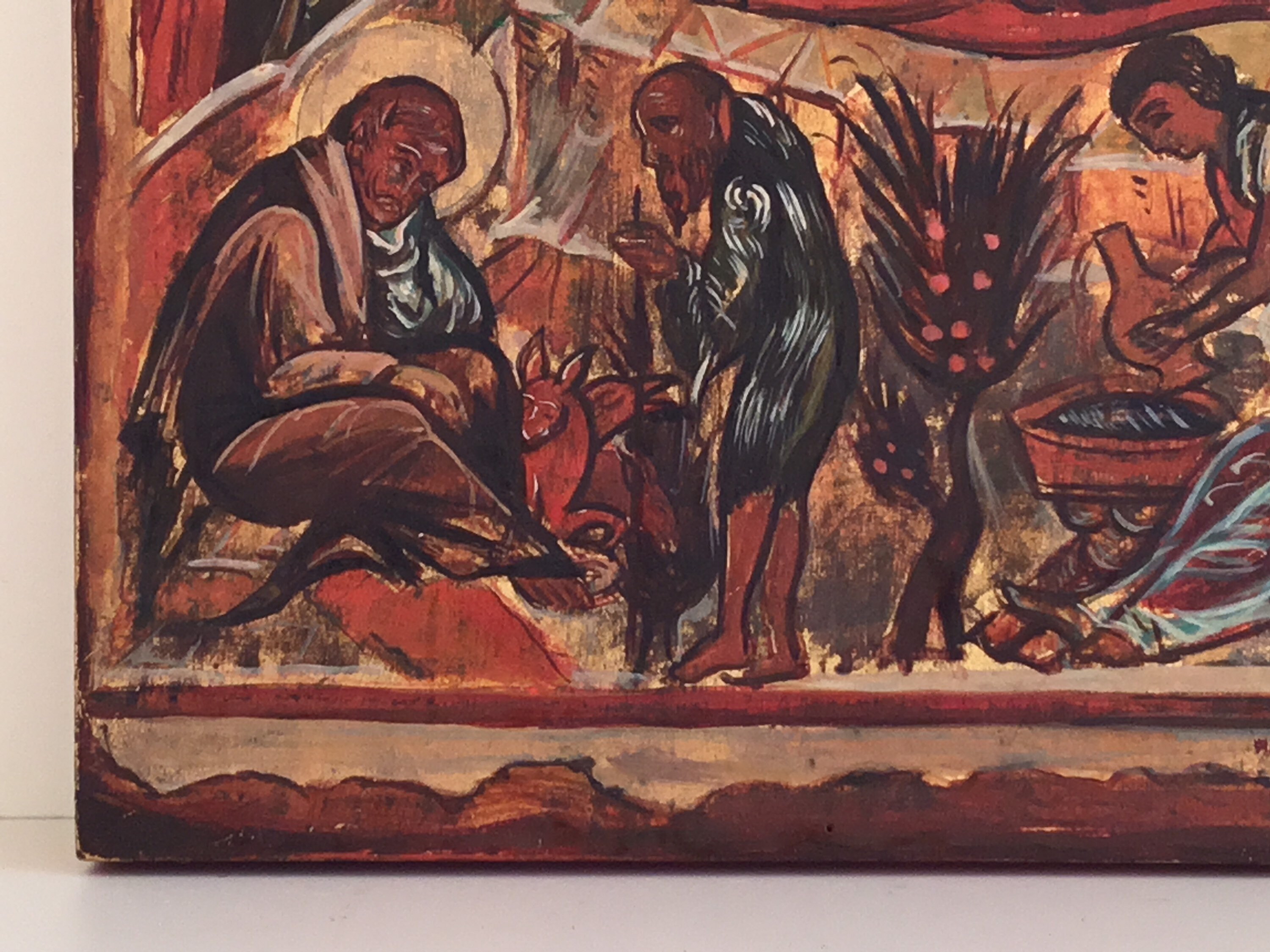 Vintage Icon | 1950s Nativity of Jesus, Hand-Painted Greek Orthodox Religious Art — photo 7 of 9