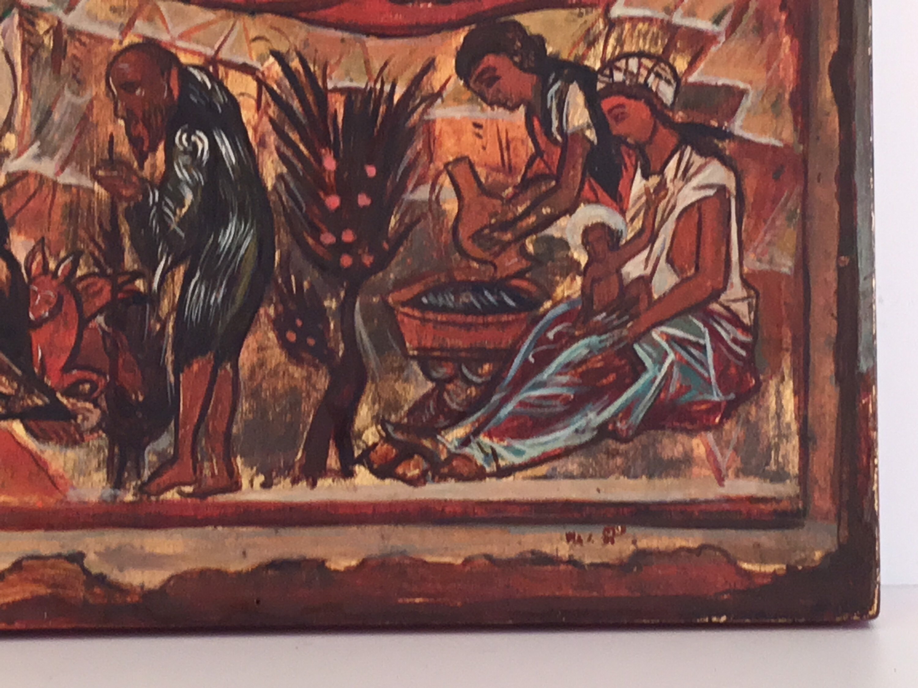 Vintage Icon | 1950s Nativity of Jesus, Hand-Painted Greek Orthodox Religious Art — photo 8 of 9