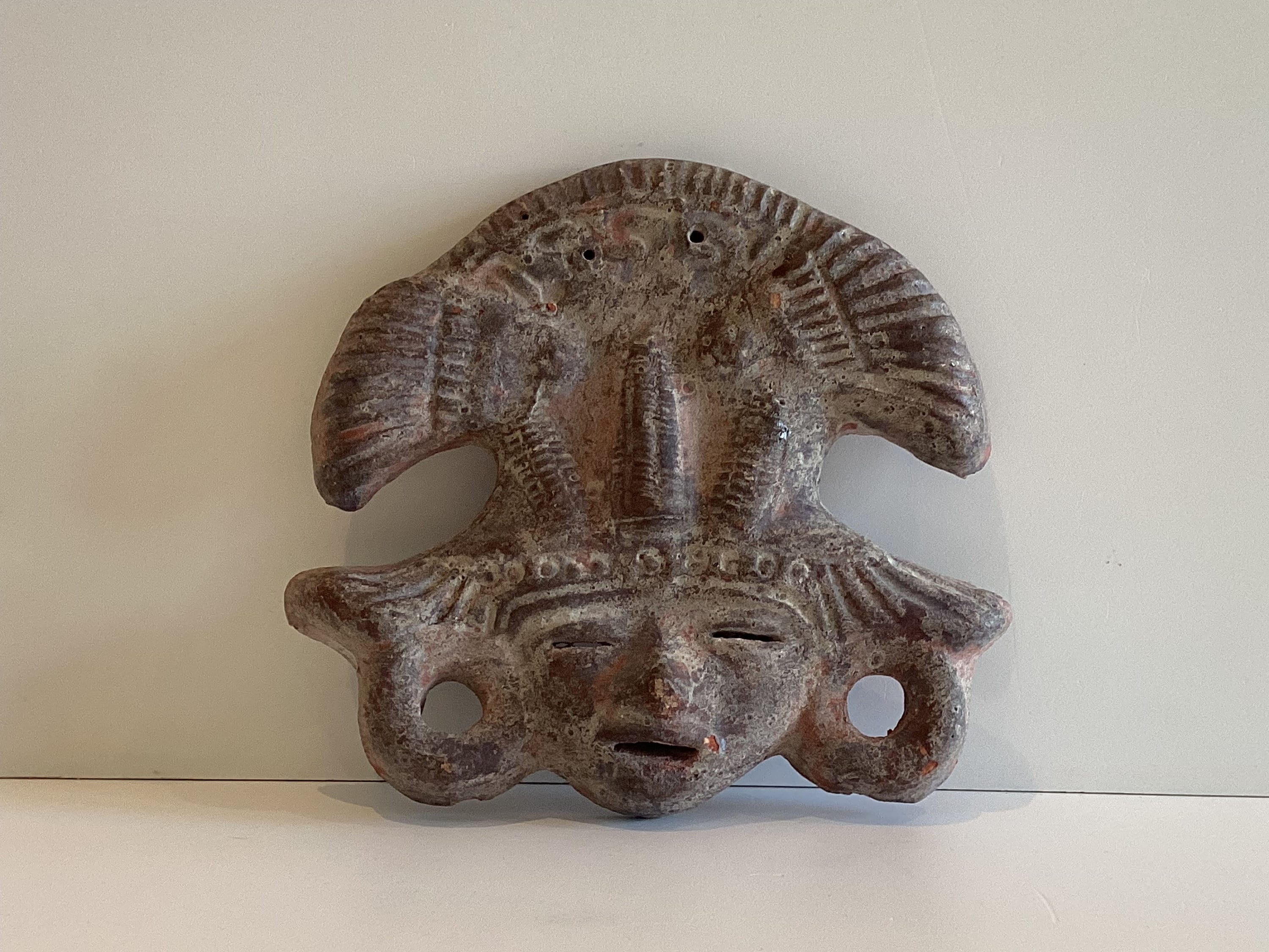 Vintage Mexican Mask | 1950s Folk Art Terracotta, Aztec Style Face Pottery — photo 2 of 5