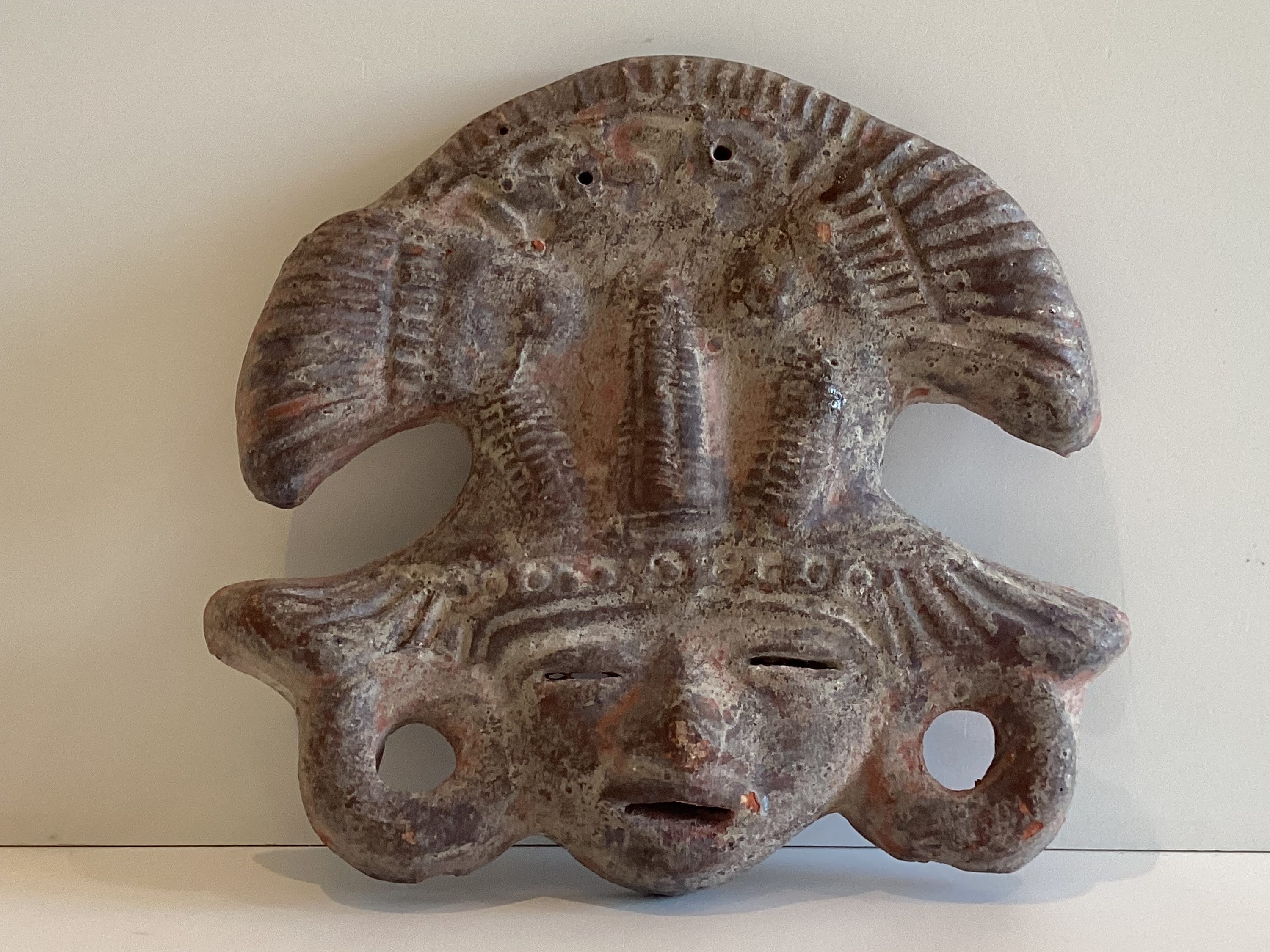 Vintage Mexican Mask | 1950s Folk Art Terracotta, Aztec Style Face Pottery — photo 3 of 5