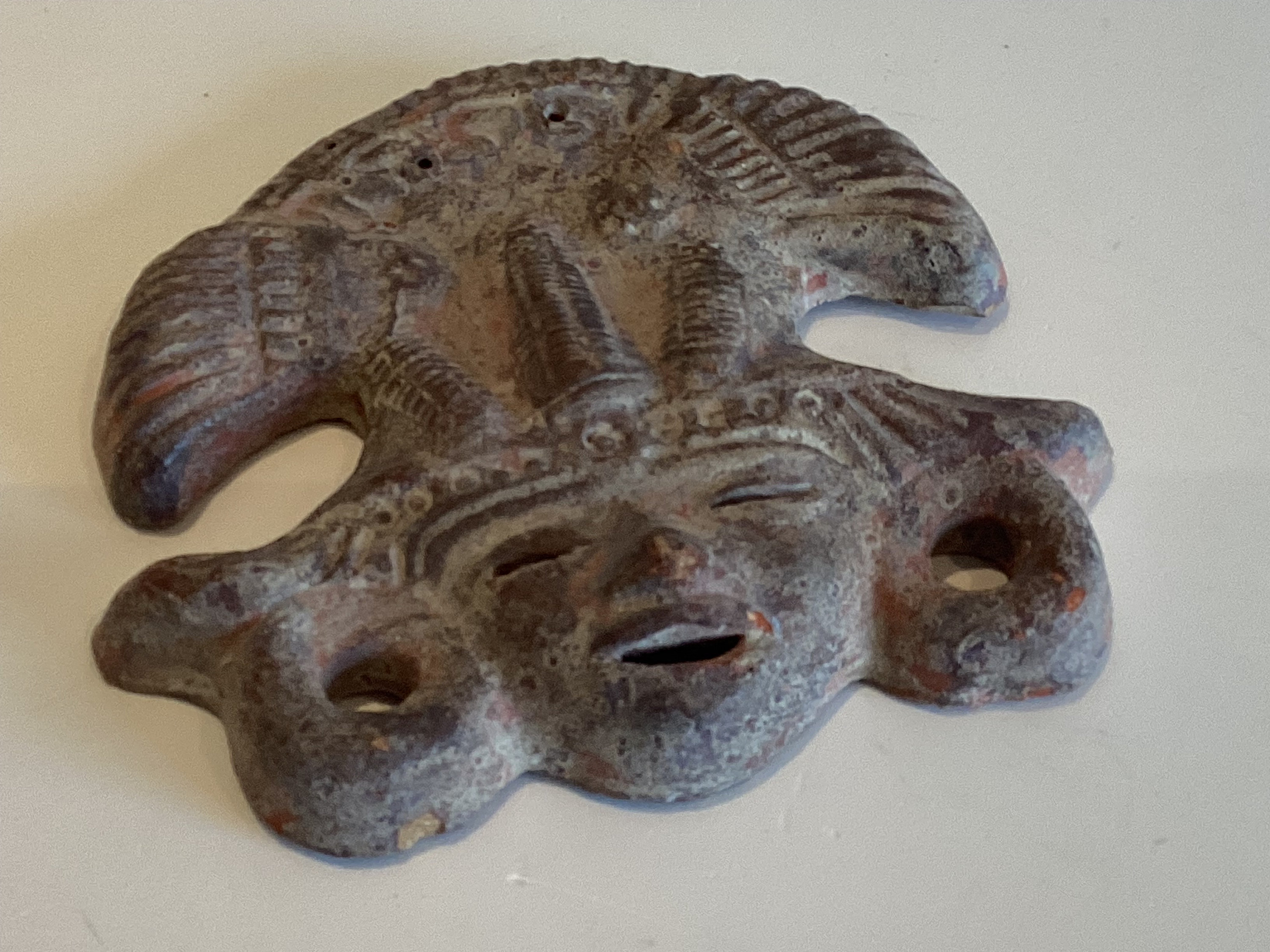 Vintage Mexican Mask | 1950s Folk Art Terracotta, Aztec Style Face Pottery — photo 4 of 5
