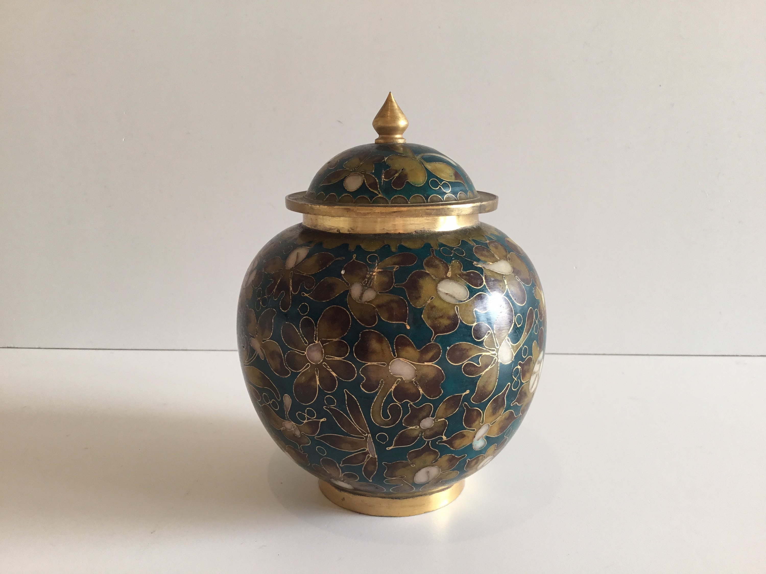 Vintage Cloisonné Box | 1950s Chinese Enamel Lidded Bowl, Decorative Collectible — photo 2 of 8
