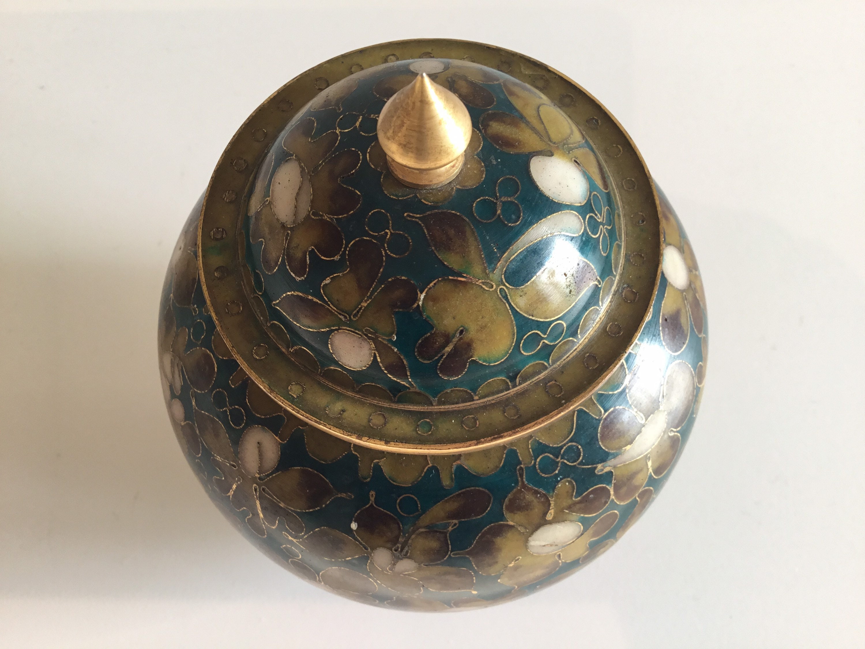 Vintage Cloisonné Box | 1950s Chinese Enamel Lidded Bowl, Decorative Collectible — photo 5 of 8