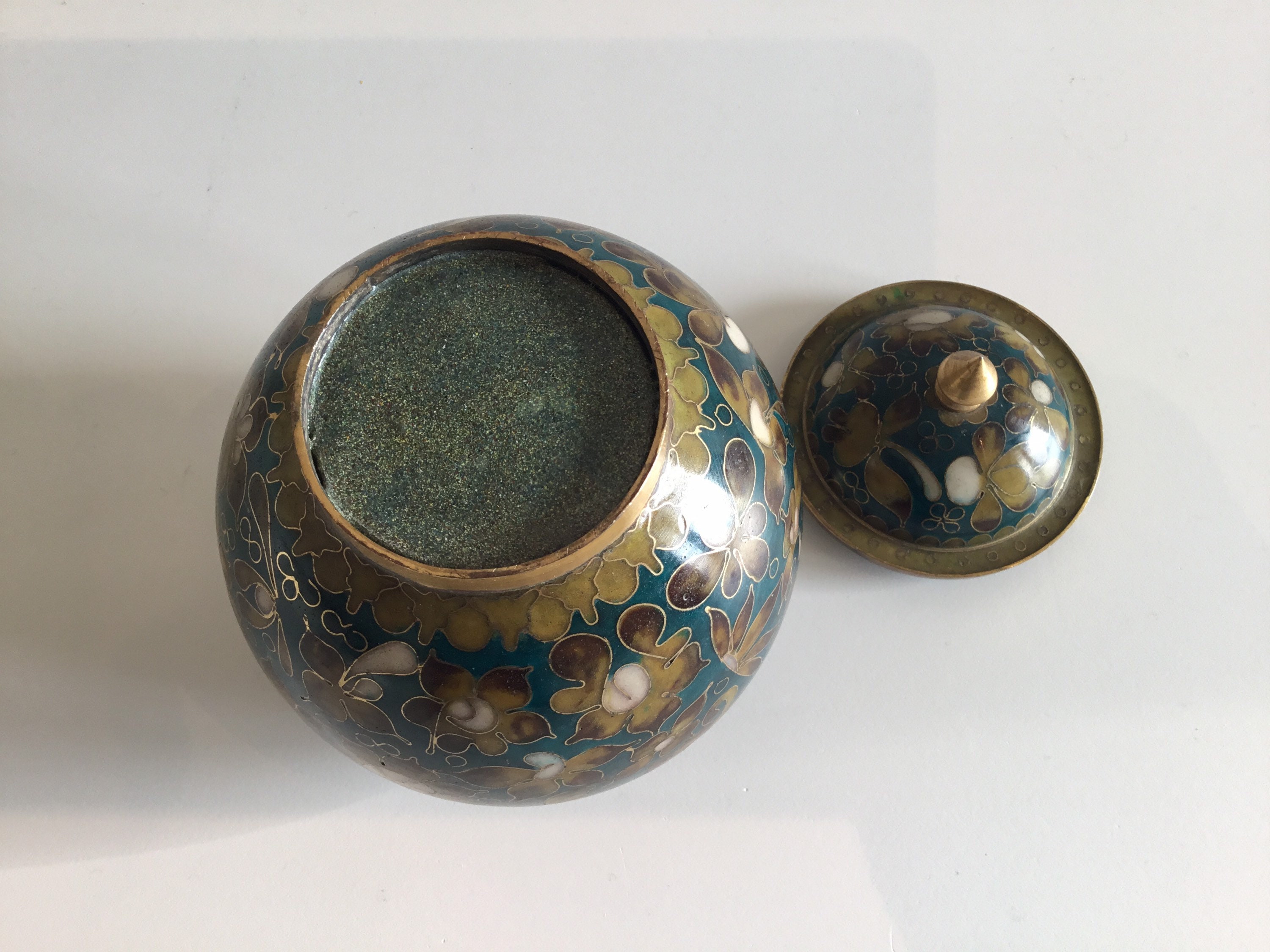 Vintage Cloisonné Box | 1950s Chinese Enamel Lidded Bowl, Decorative Collectible — photo 8 of 8