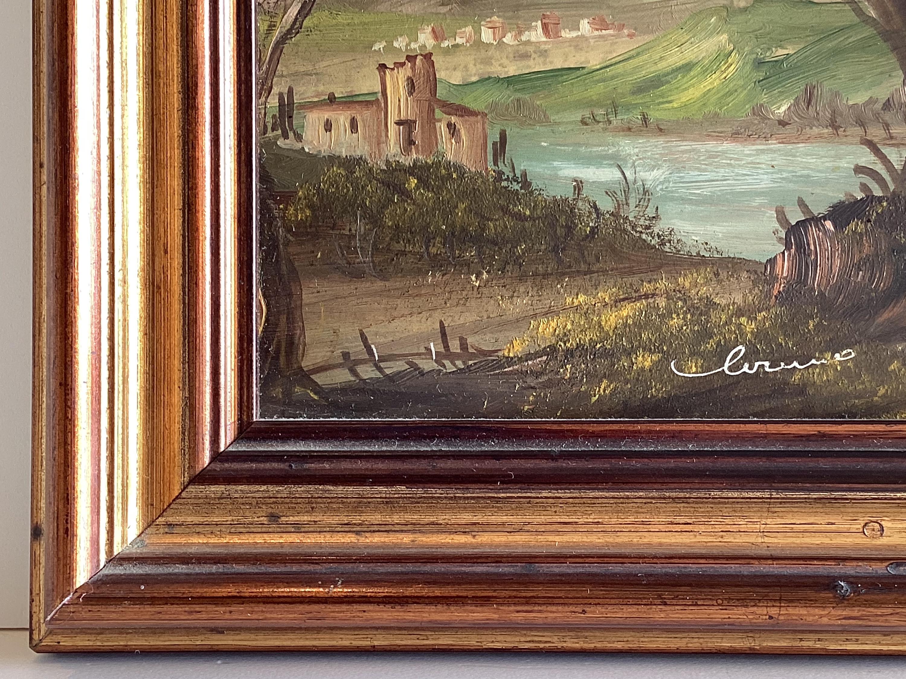 Vintage Paintings Oil on Copper Landscapes Pair Signed Framed 1950s — photo 11 of 11