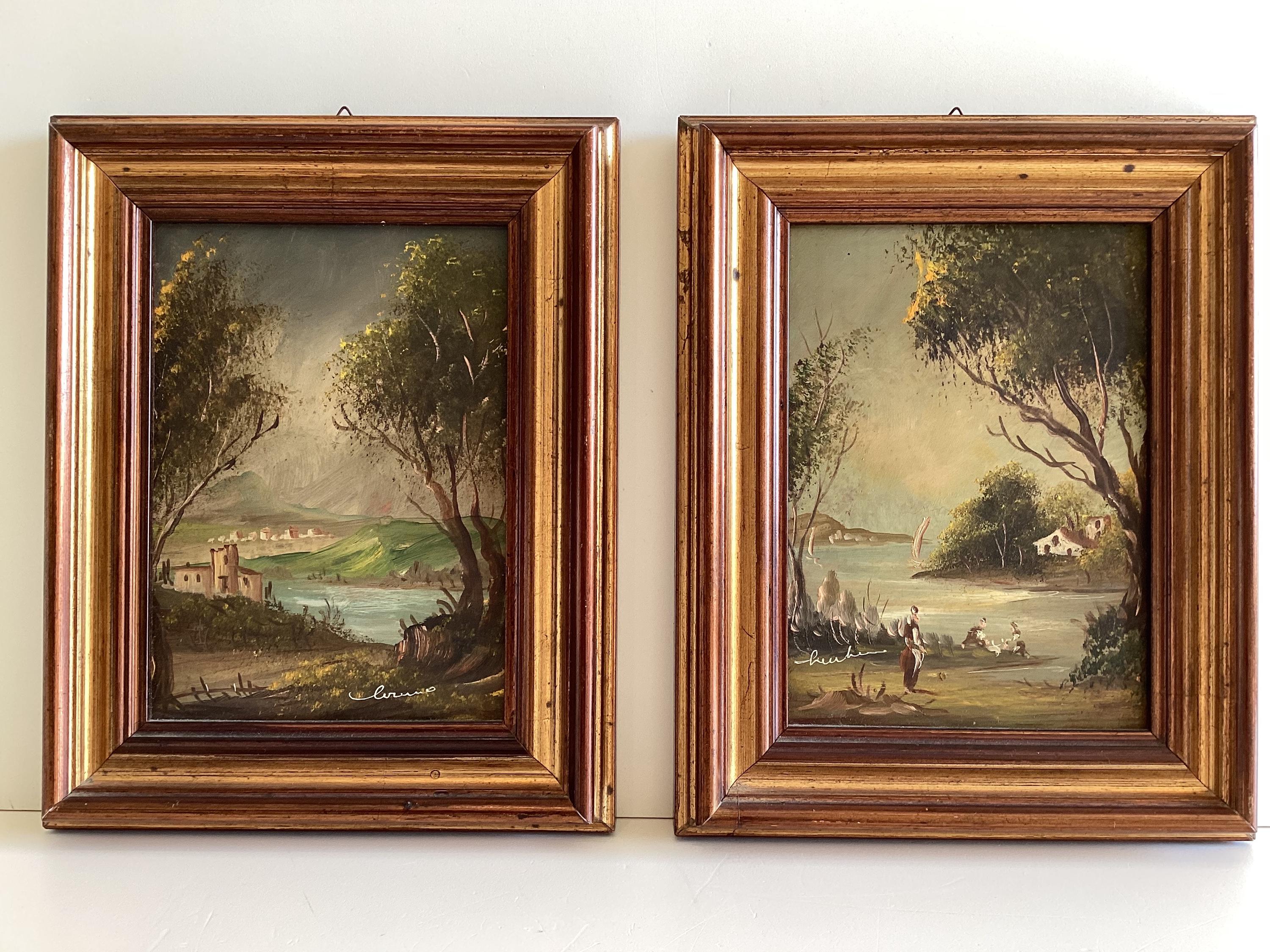 Vintage Paintings Oil on Copper Landscapes Pair Signed Framed 1950s — photo 3 of 11