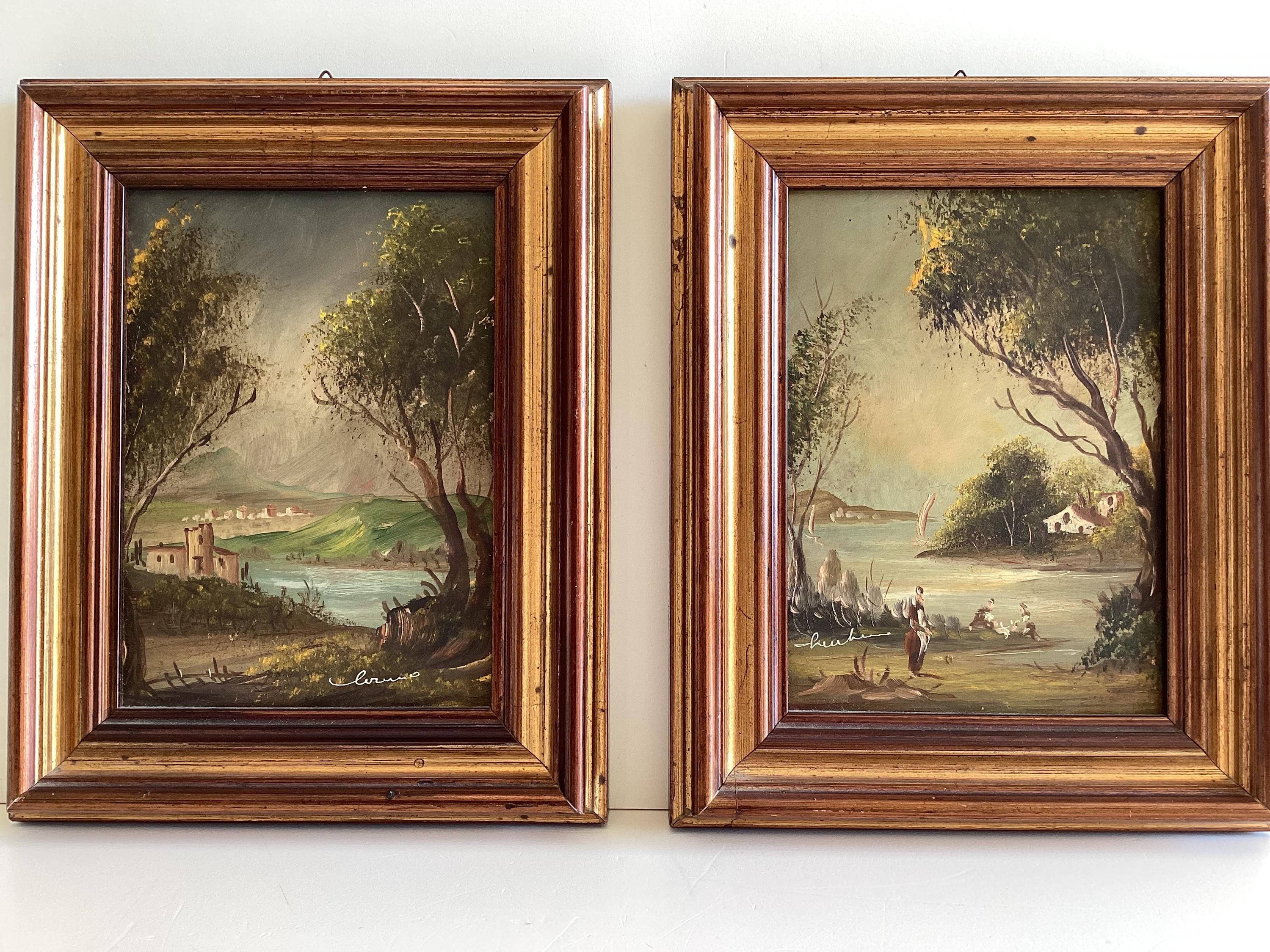 Vintage Paintings Oil on Copper Landscapes Pair Signed Framed 1950s — photo 4 of 11