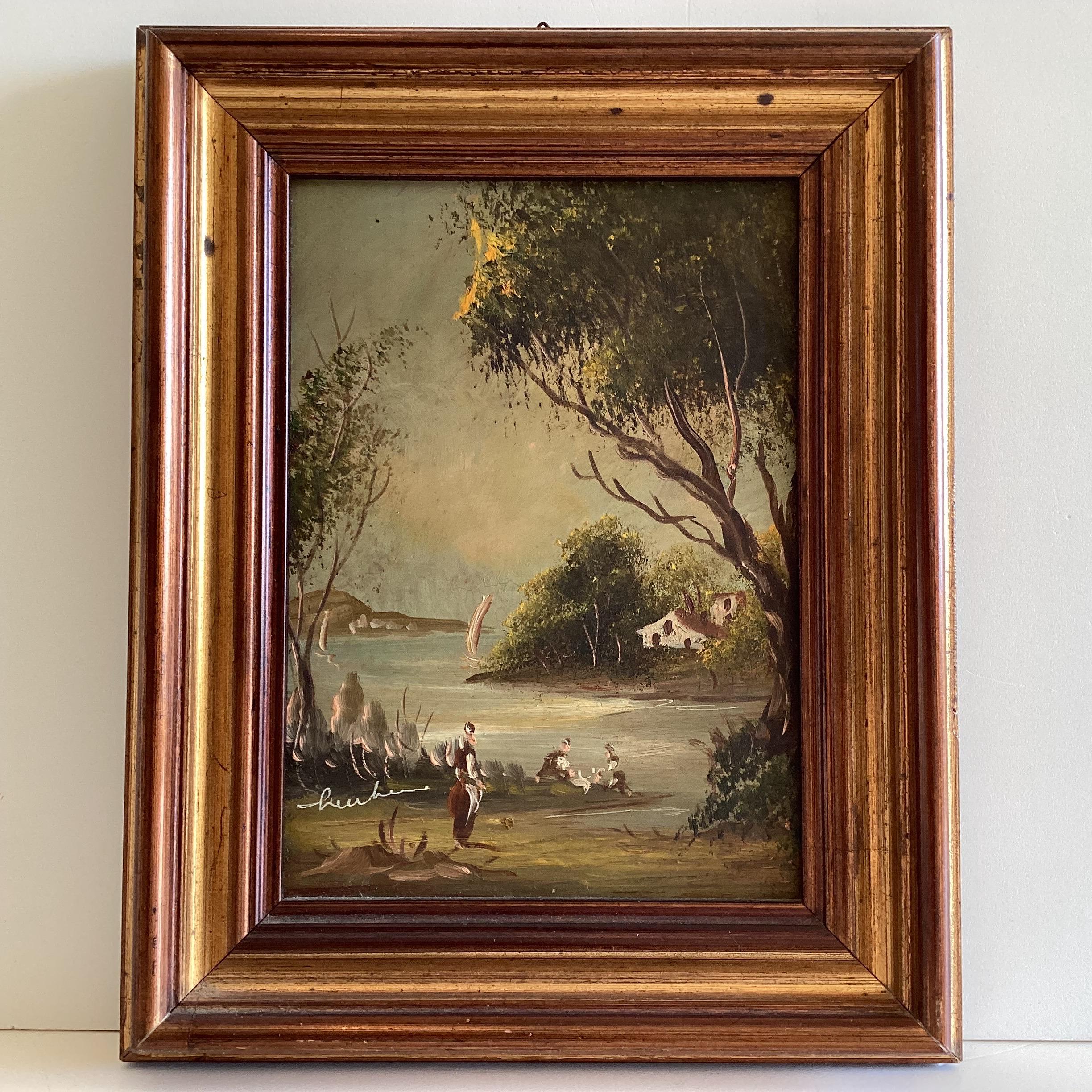 Vintage Paintings Oil on Copper Landscapes Pair Signed Framed 1950s — photo 5 of 11