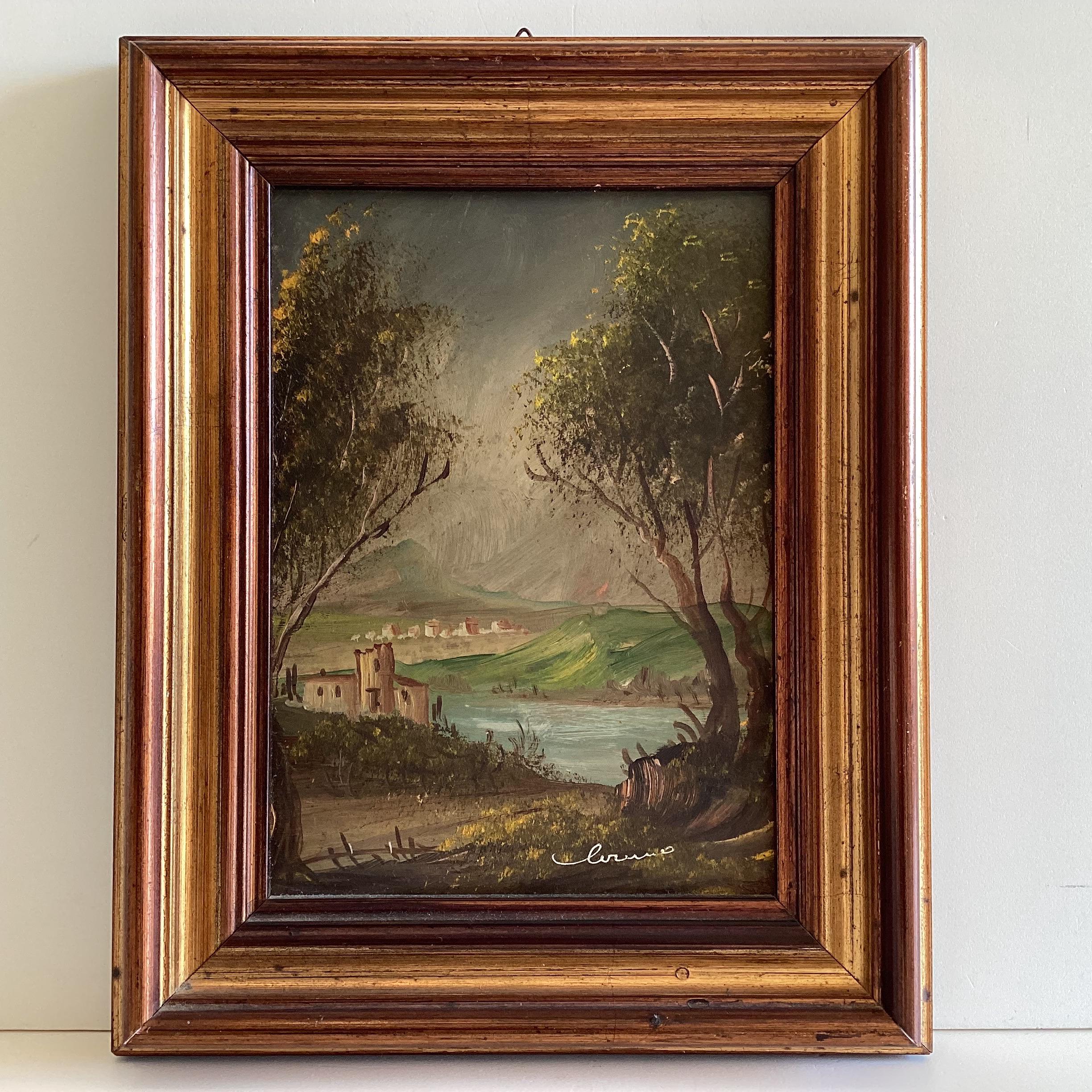 Vintage Paintings Oil on Copper Landscapes Pair Signed Framed 1950s — photo 6 of 11