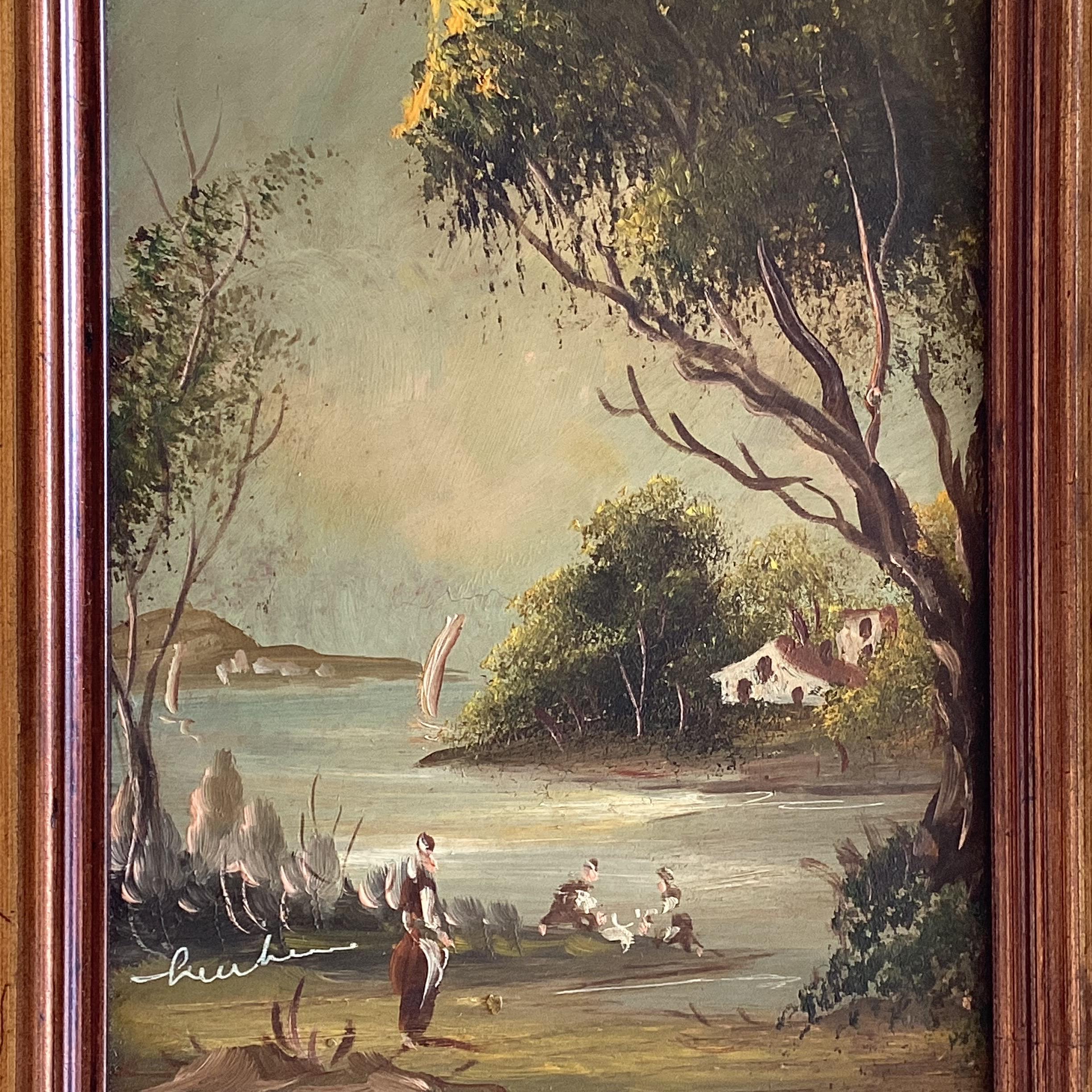 Vintage Paintings Oil on Copper Landscapes Pair Signed Framed 1950s — photo 7 of 11