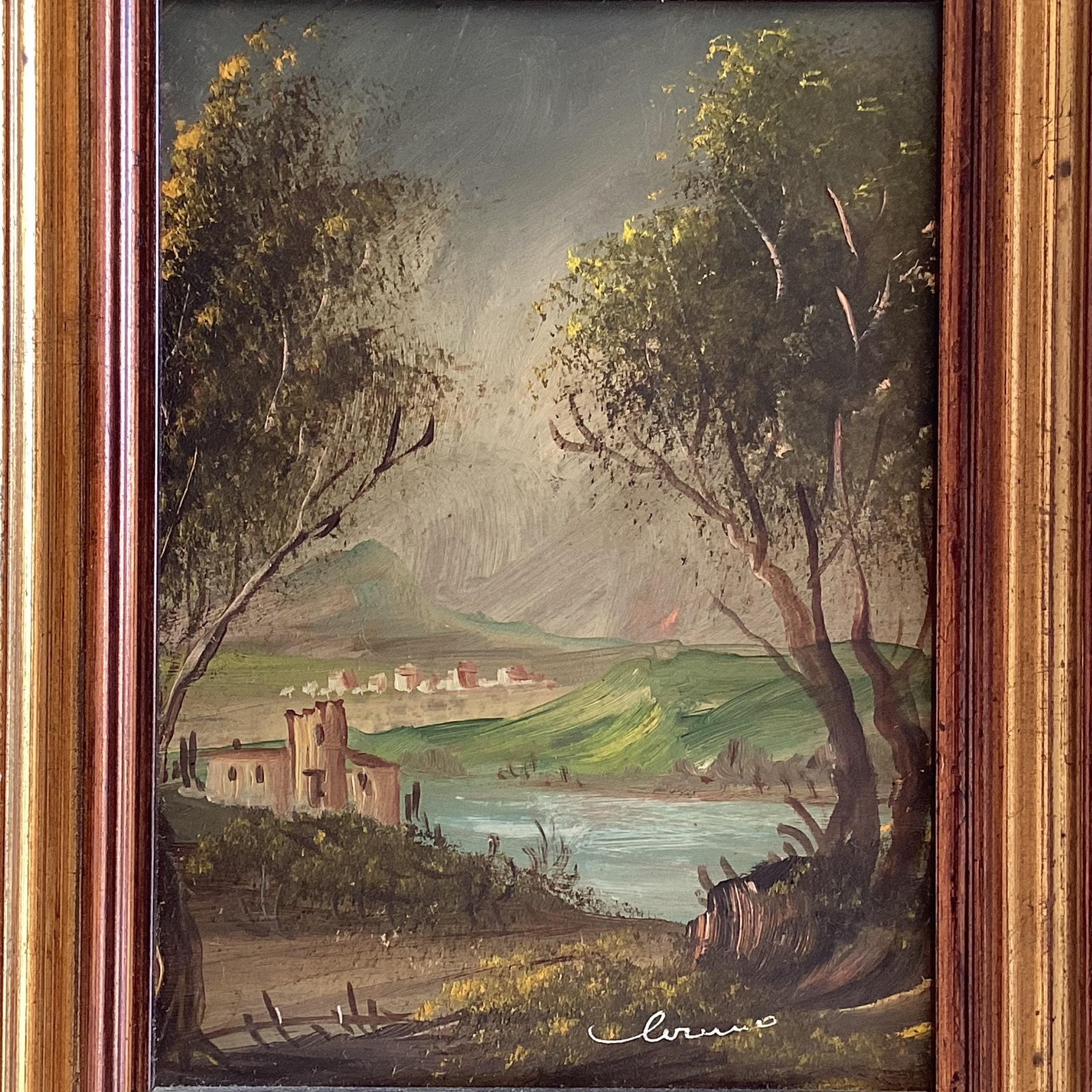 Vintage Paintings Oil on Copper Landscapes Pair Signed Framed 1950s — photo 8 of 11