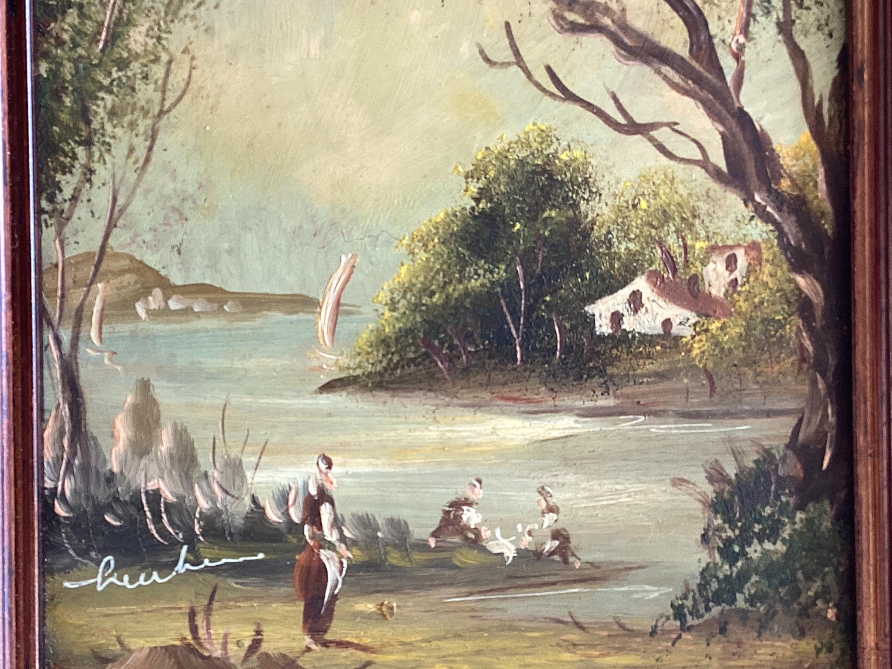 Vintage Paintings Oil on Copper Landscapes Pair Signed Framed 1950s — photo 9 of 11
