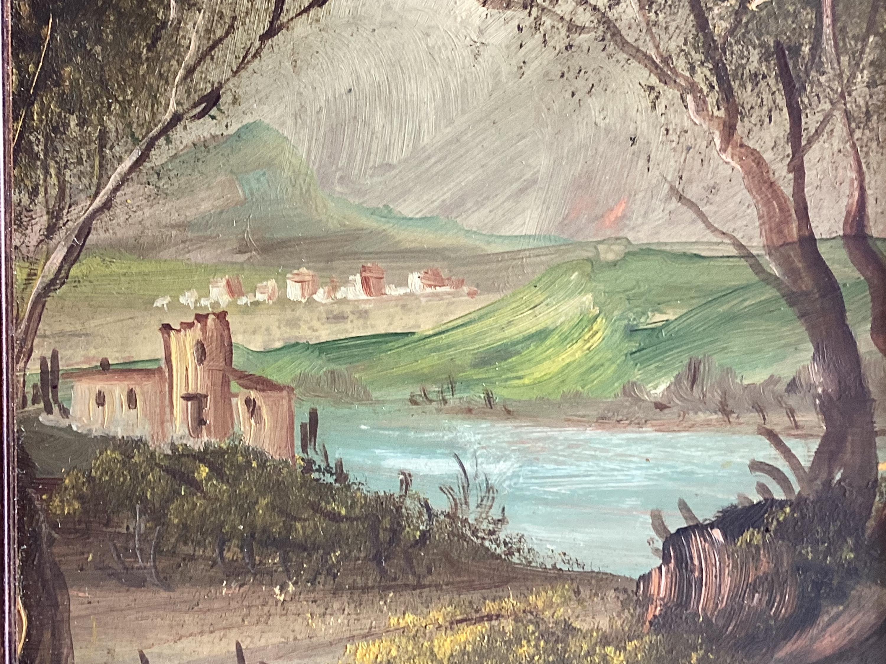 Vintage Paintings Oil on Copper Landscapes Pair Signed Framed 1950s — photo 10 of 11