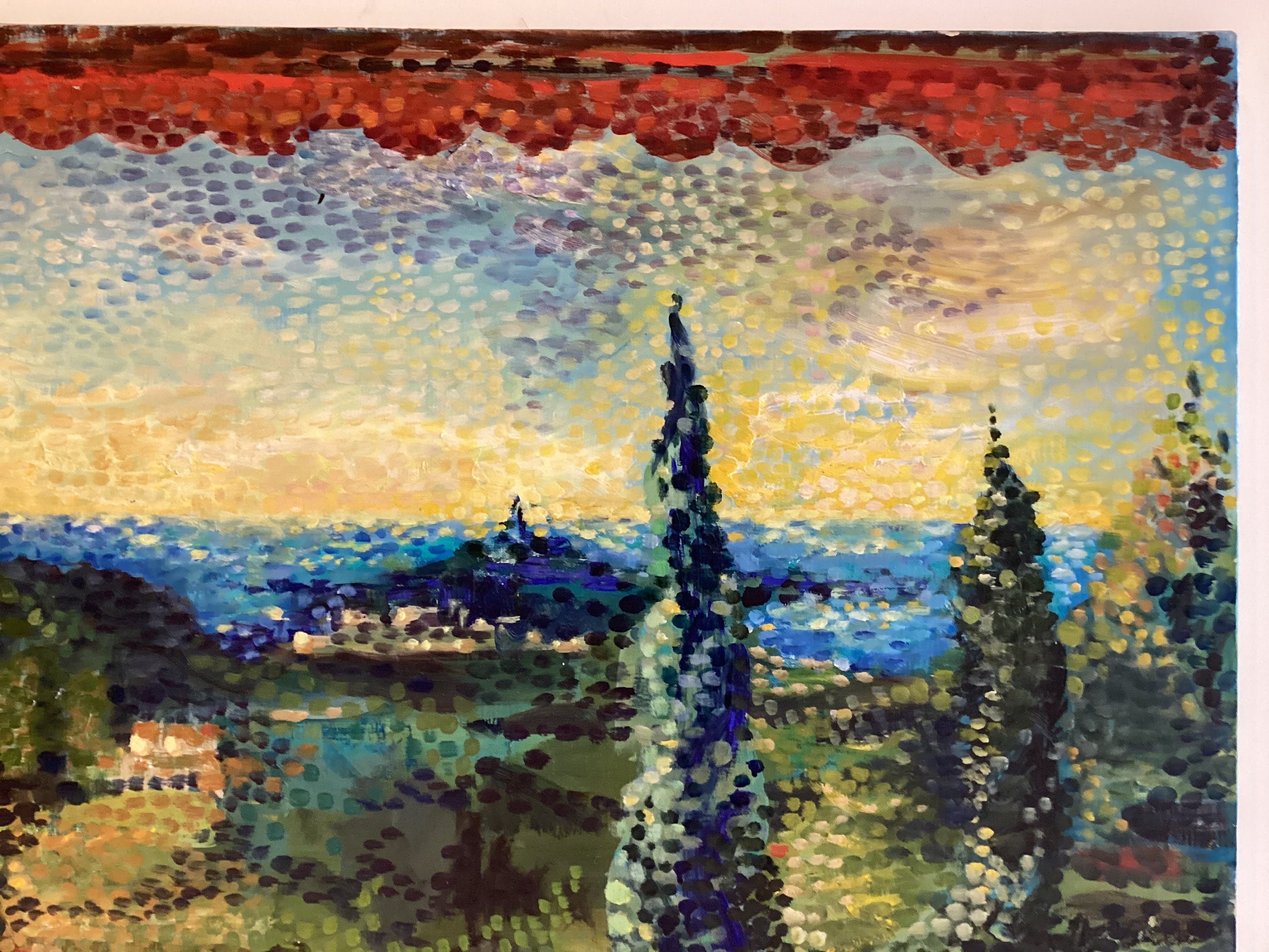 Vintage Painting | 1900s French Impressionist View of Menton, Pointillist Oil on Canvas — photo 5 of 10