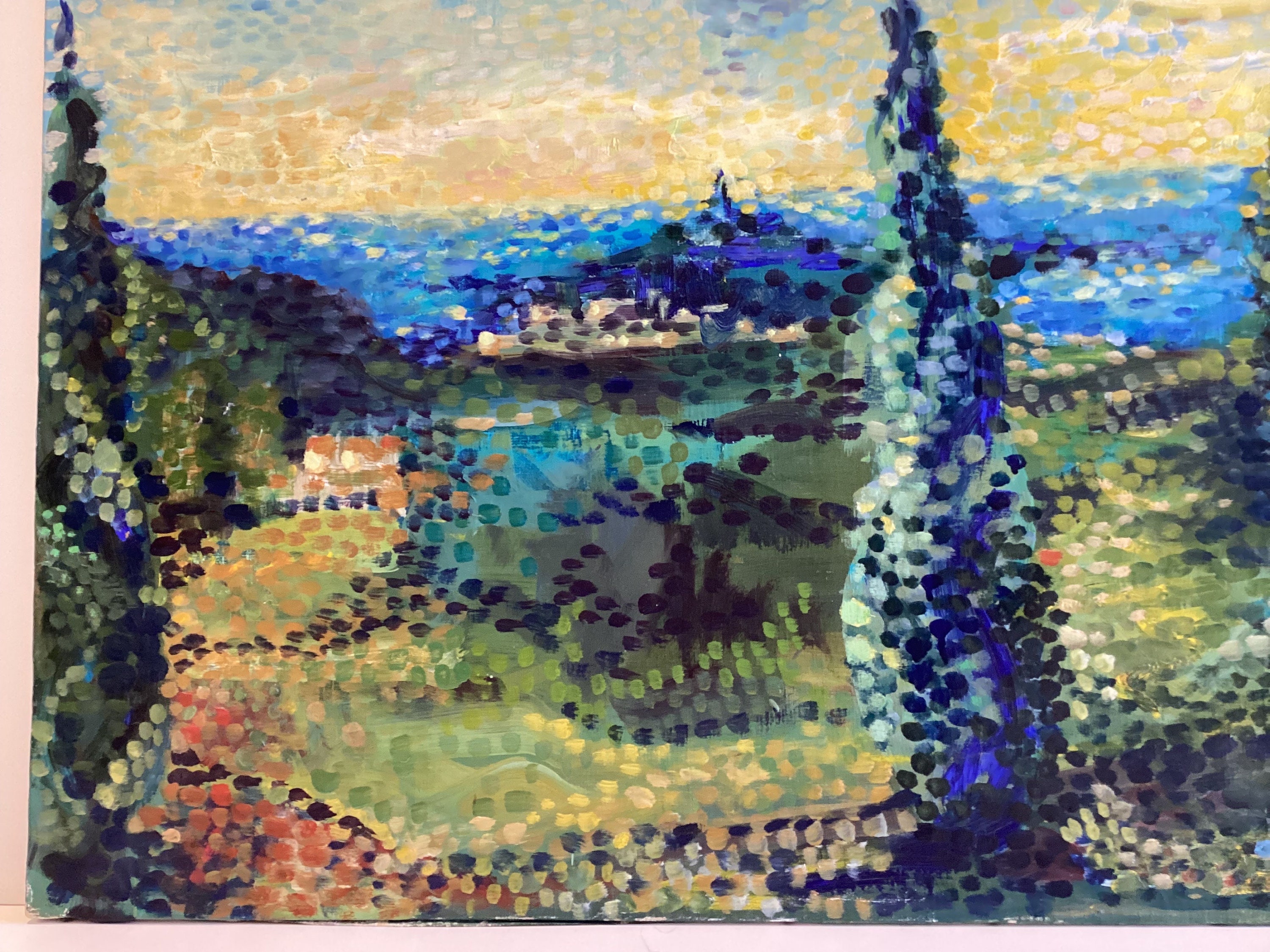 Vintage Painting | 1900s French Impressionist View of Menton, Pointillist Oil on Canvas — photo 6 of 10