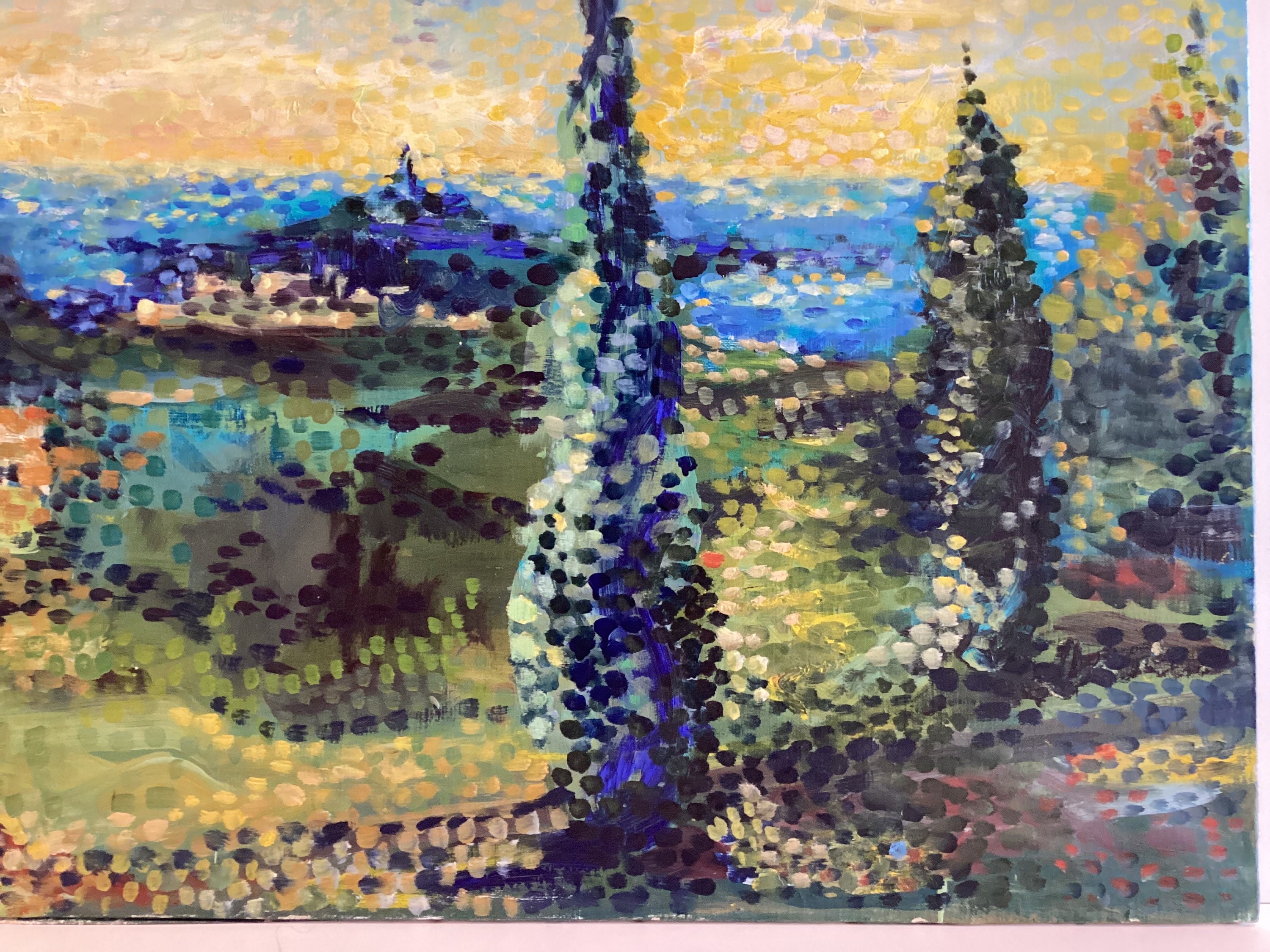 Vintage Painting | 1900s French Impressionist View of Menton, Pointillist Oil on Canvas — photo 7 of 10