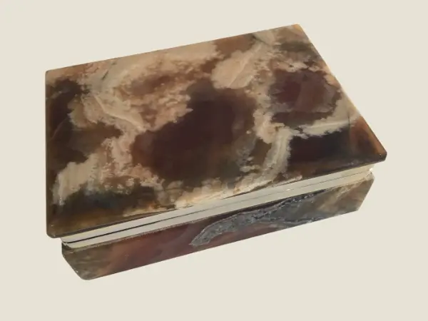 Vintage Onyx Box | 1950s Italian Imperial Tuscan Agate, Gold Plated Cigarette Case