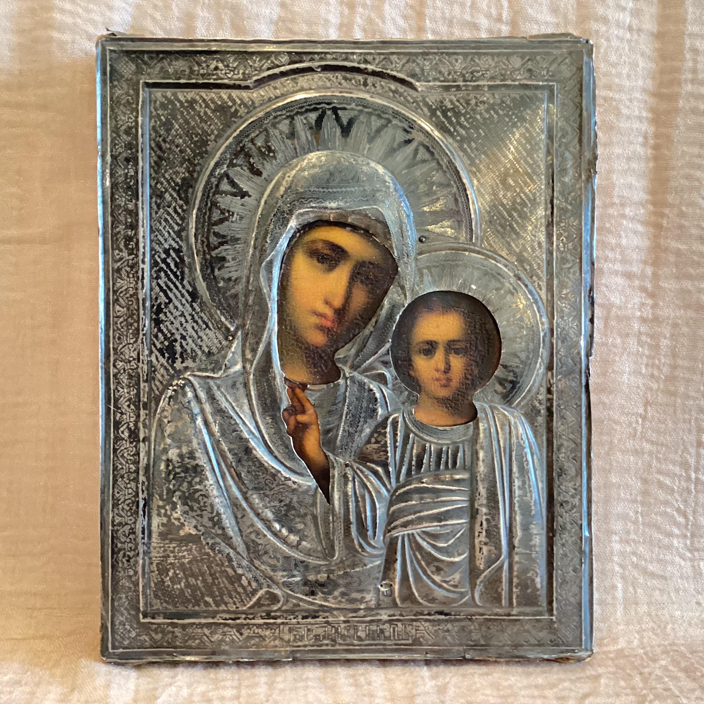 Antique Icon | 1800s Mother of God, Marked Silver Riza — photo 3 of 11