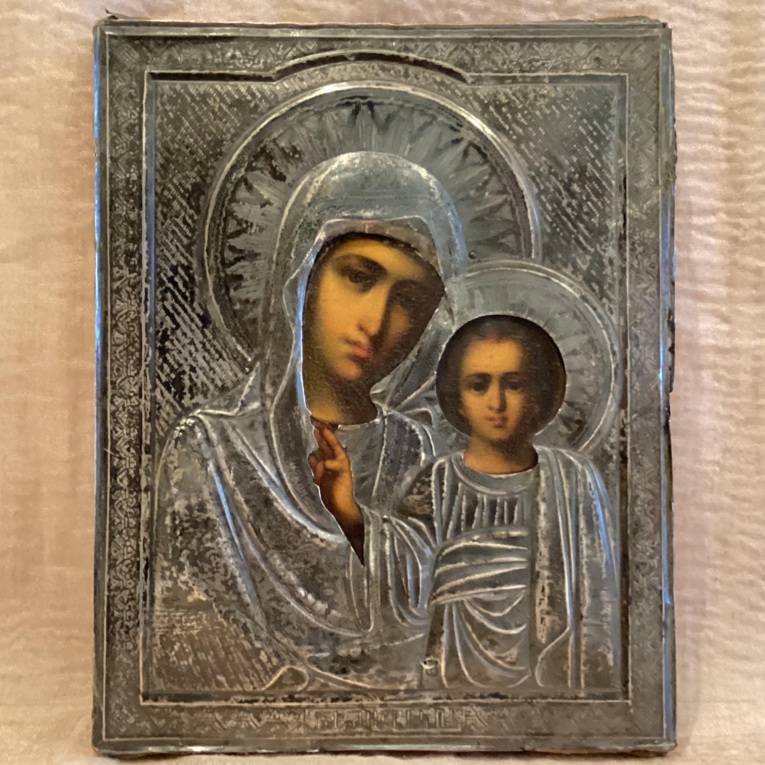 Antique Icon | 1800s Mother of God, Marked Silver Riza — photo 4 of 11