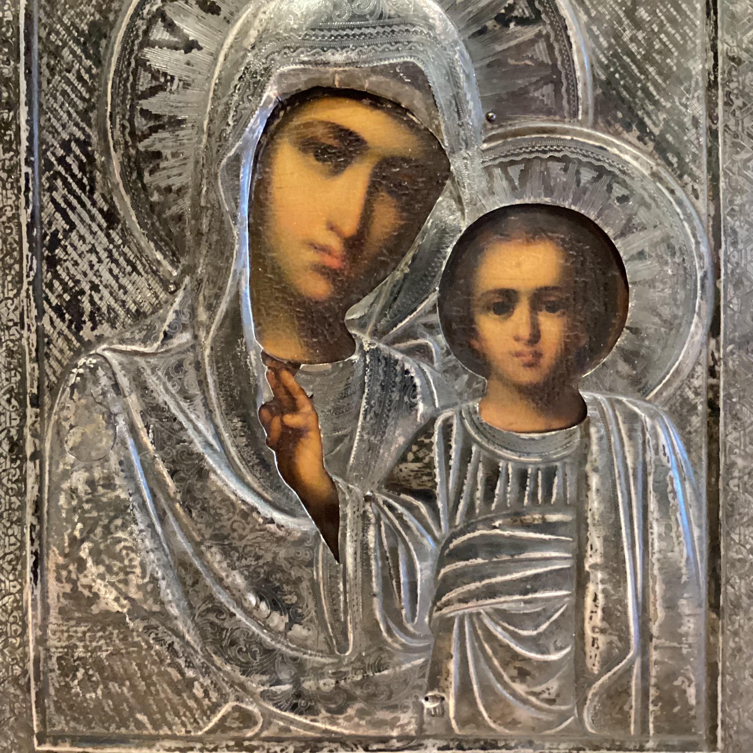 Antique Icon | 1800s Mother of God, Marked Silver Riza — photo 5 of 11