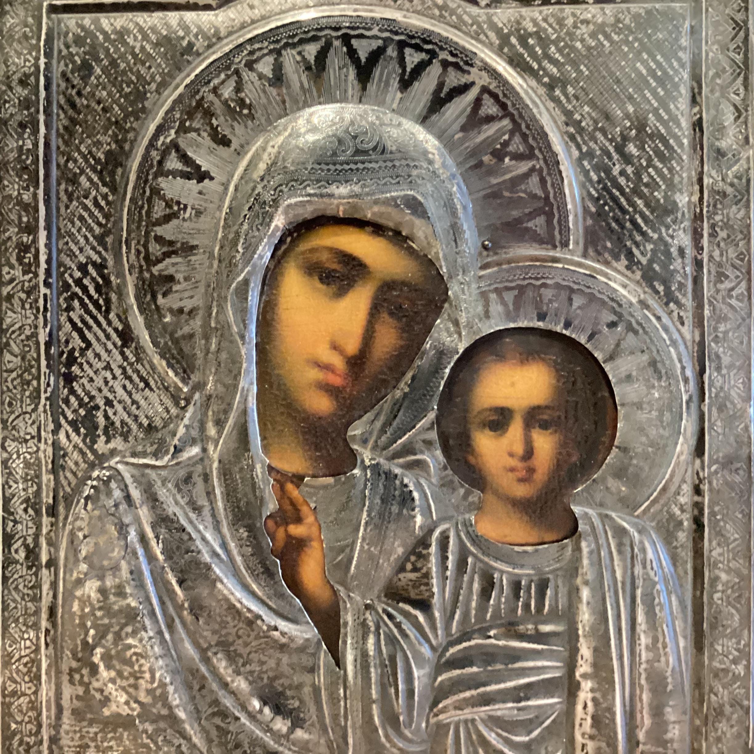 Antique Icon | 1800s Mother of God, Marked Silver Riza — photo 6 of 11