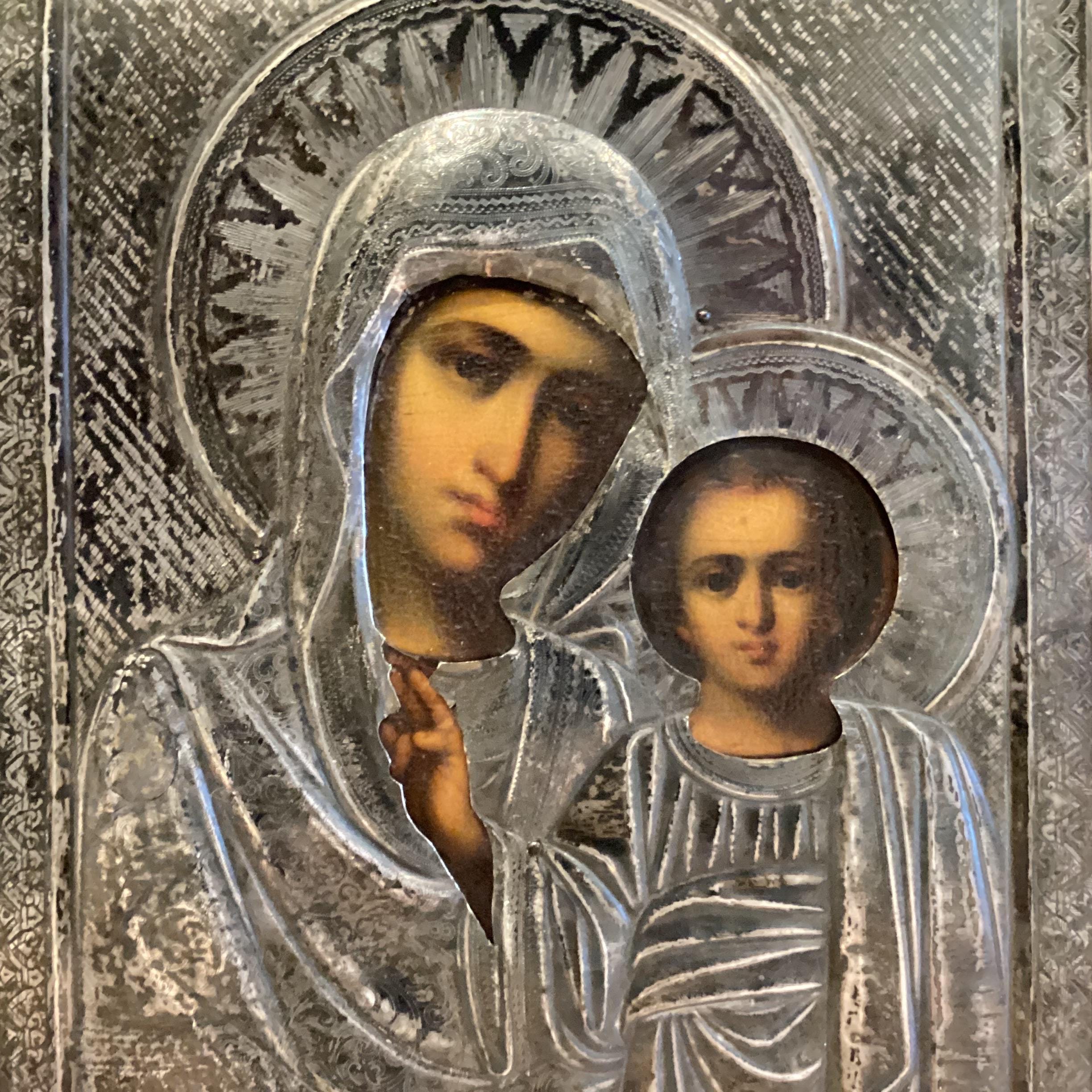 Antique Icon | 1800s Mother of God, Marked Silver Riza — photo 7 of 11
