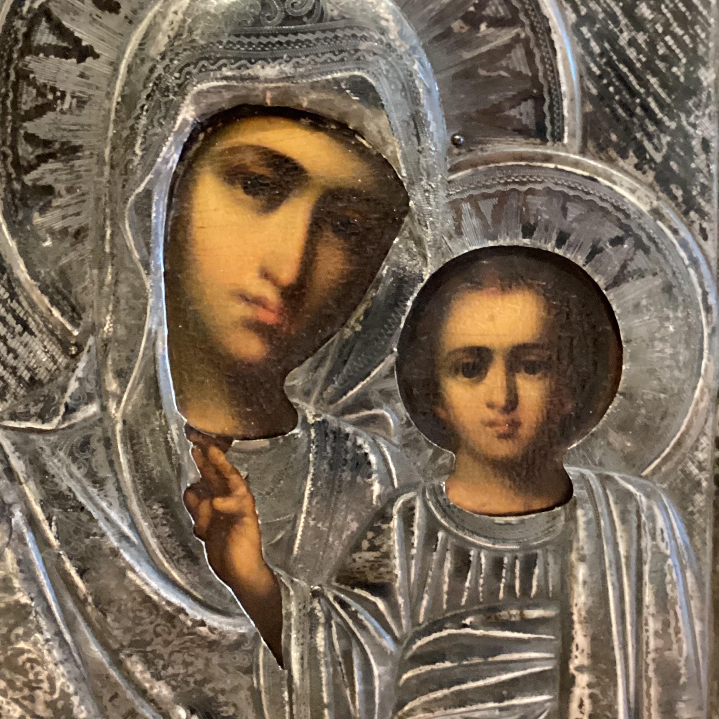 Antique Icon | 1800s Mother of God, Marked Silver Riza — photo 8 of 11