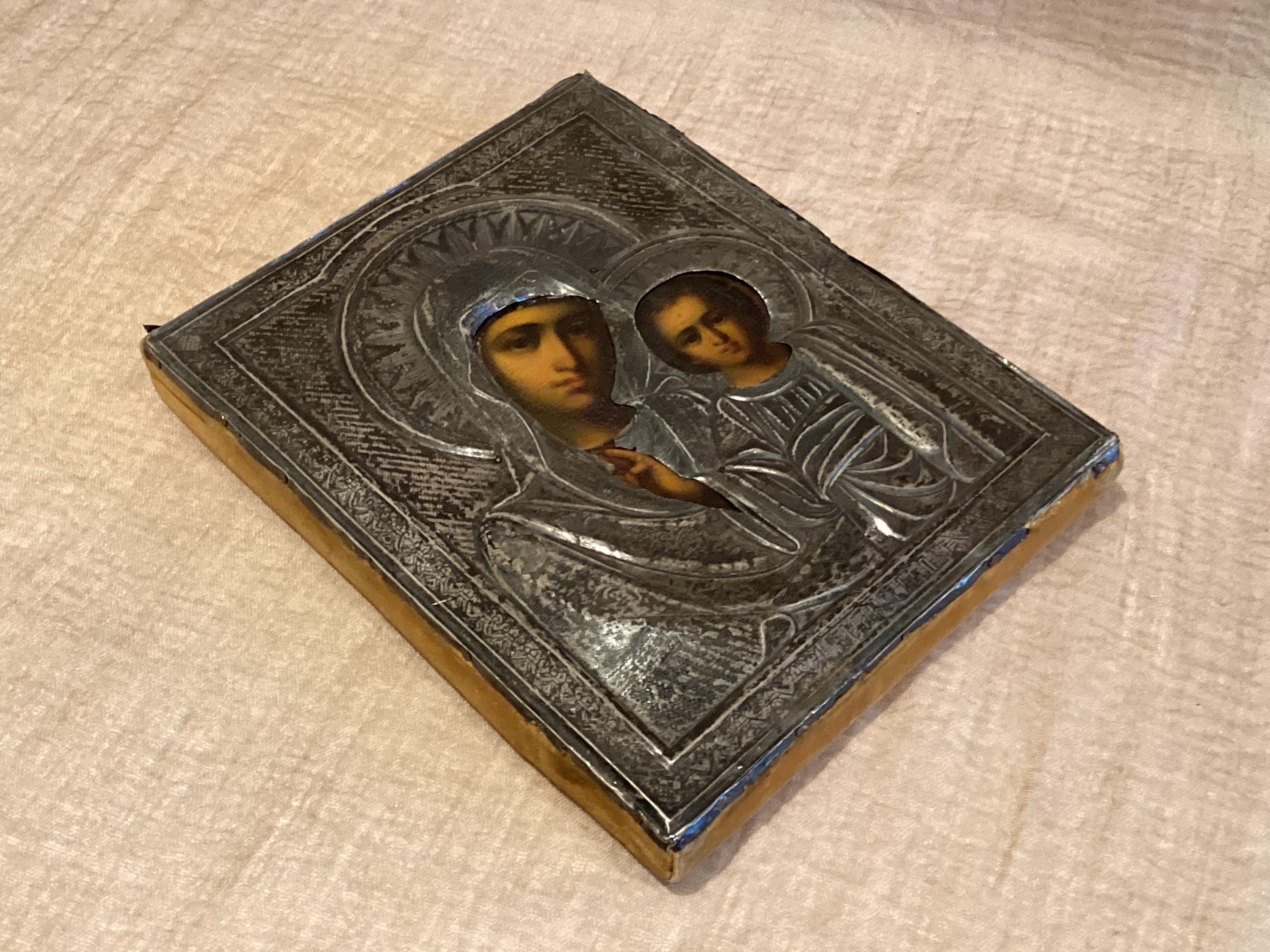 Antique Icon | 1800s Mother of God, Marked Silver Riza — photo 9 of 11