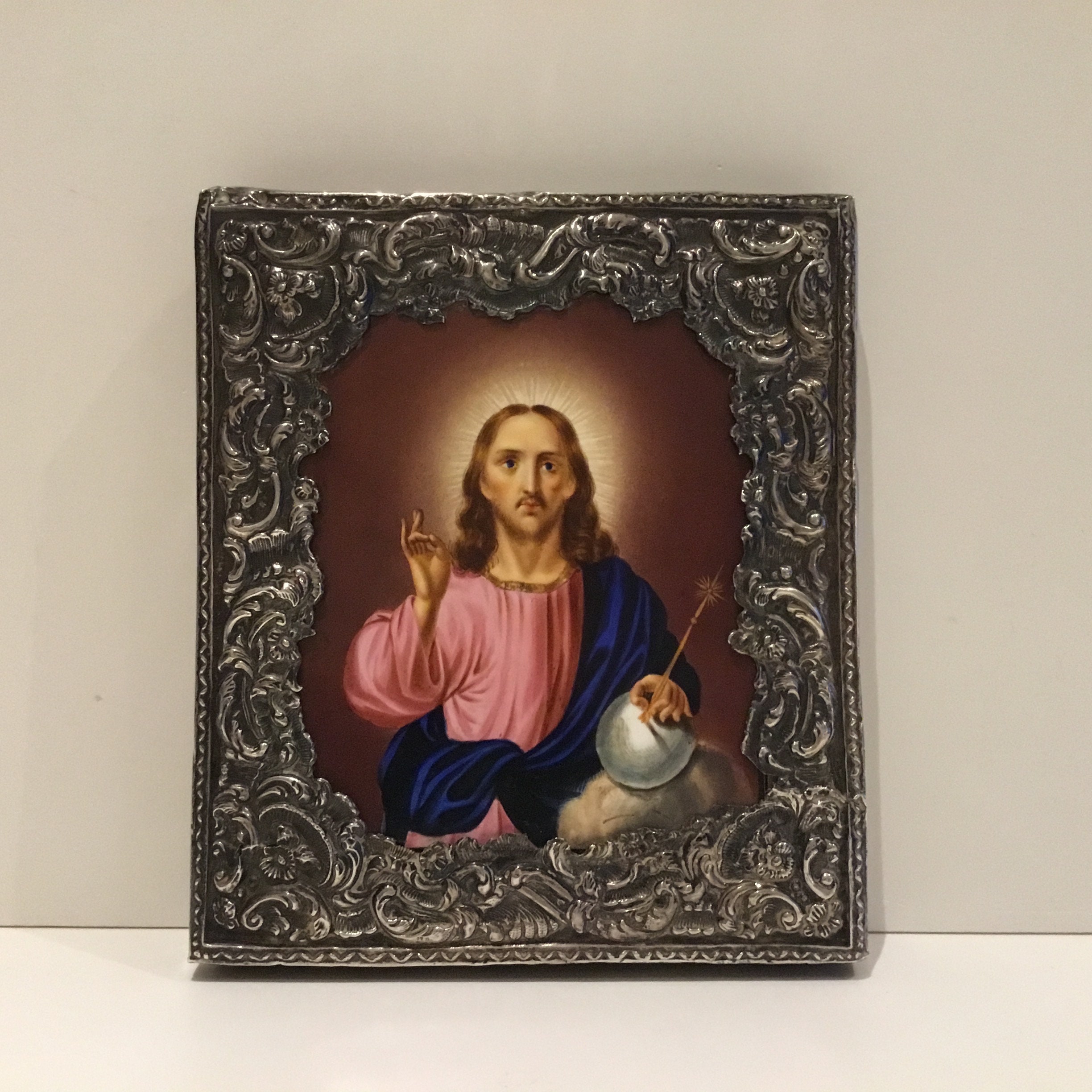 Antique Icon | 1890 Jesus Christ Pantocrator, Silver Riza Hallmarked — photo 2 of 9