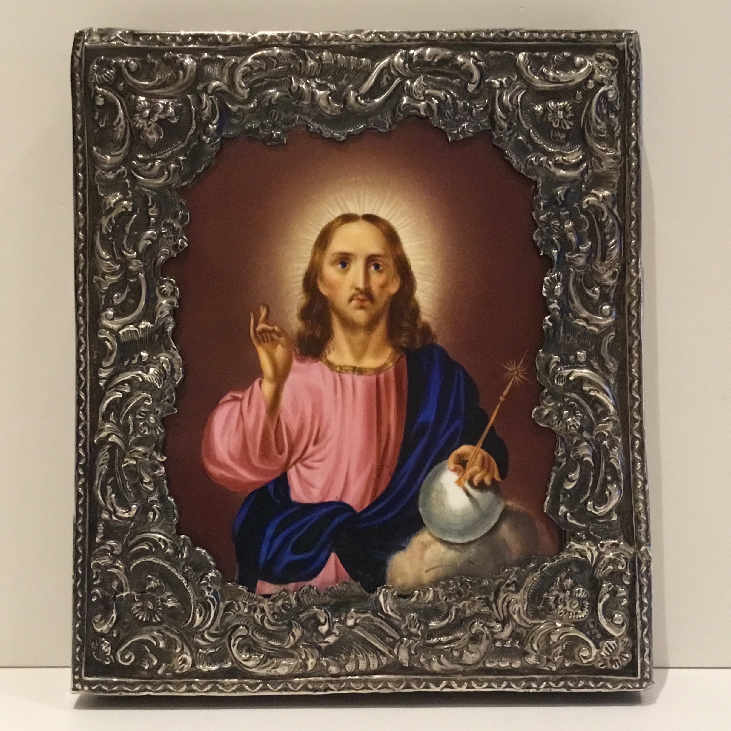 Antique Icon | 1890 Jesus Christ Pantocrator, Silver Riza Hallmarked — photo 3 of 9