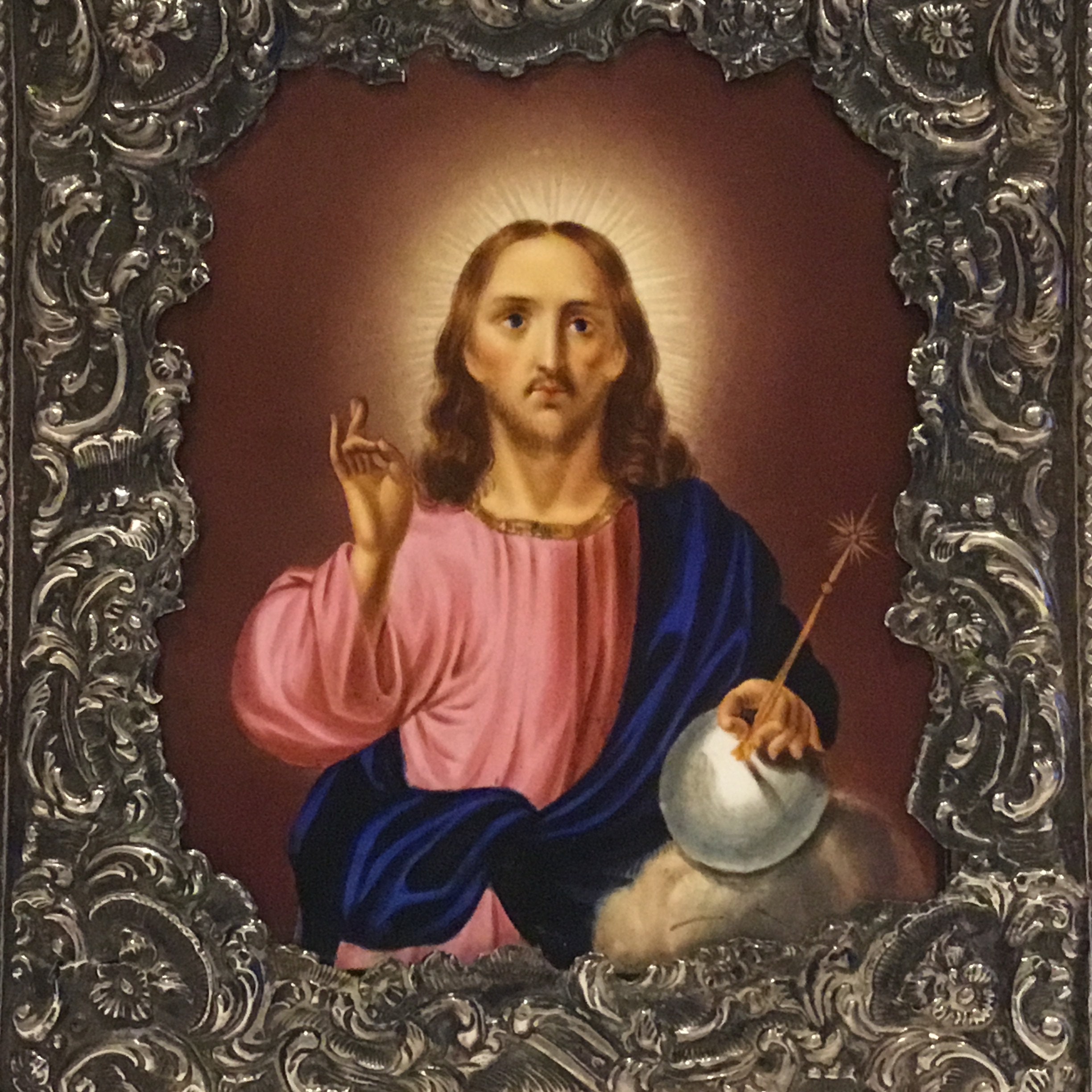 Antique Icon | 1890 Jesus Christ Pantocrator, Silver Riza Hallmarked — photo 4 of 9