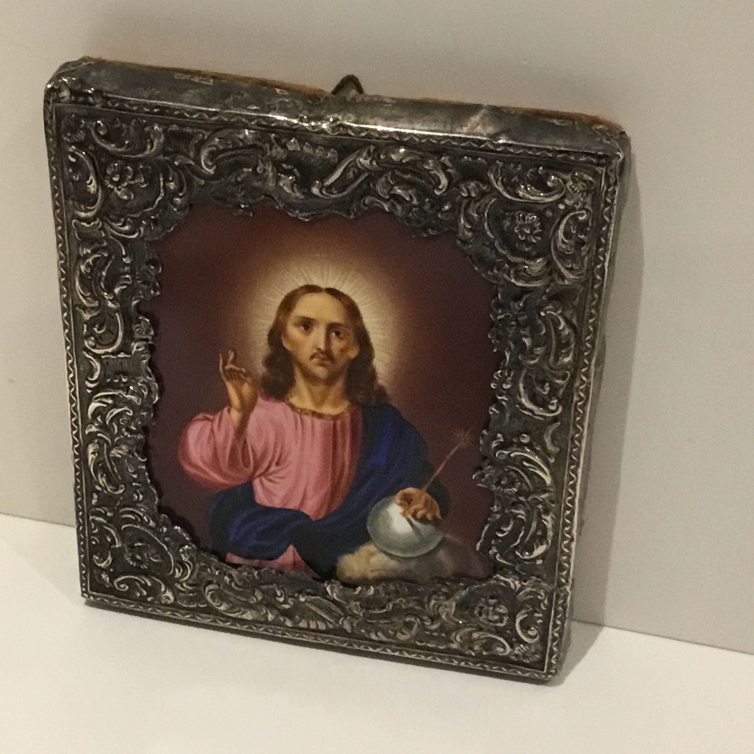 Antique Icon | 1890 Jesus Christ Pantocrator, Silver Riza Hallmarked — photo 5 of 9
