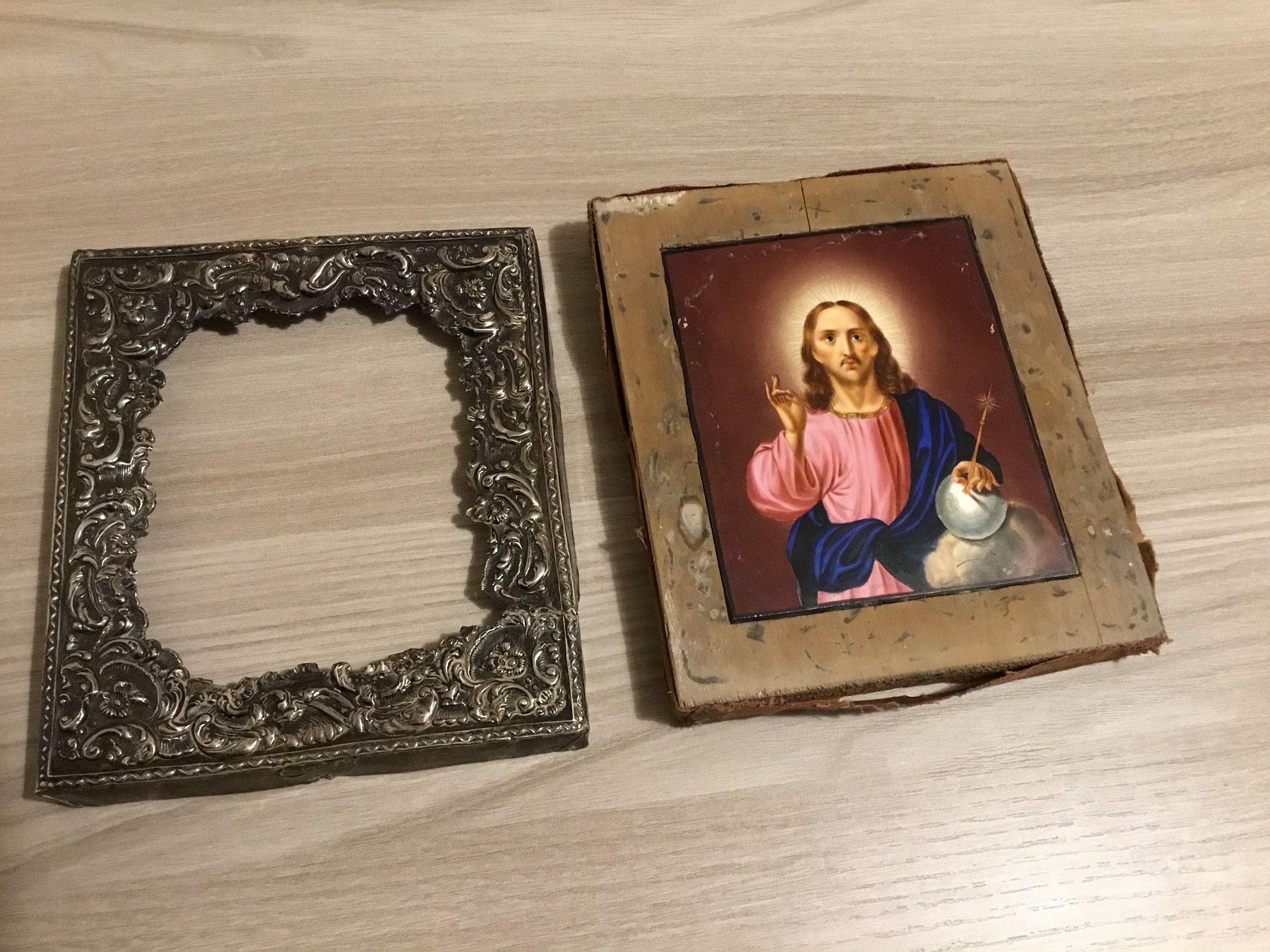 Antique Icon | 1890 Jesus Christ Pantocrator, Silver Riza Hallmarked — photo 8 of 9