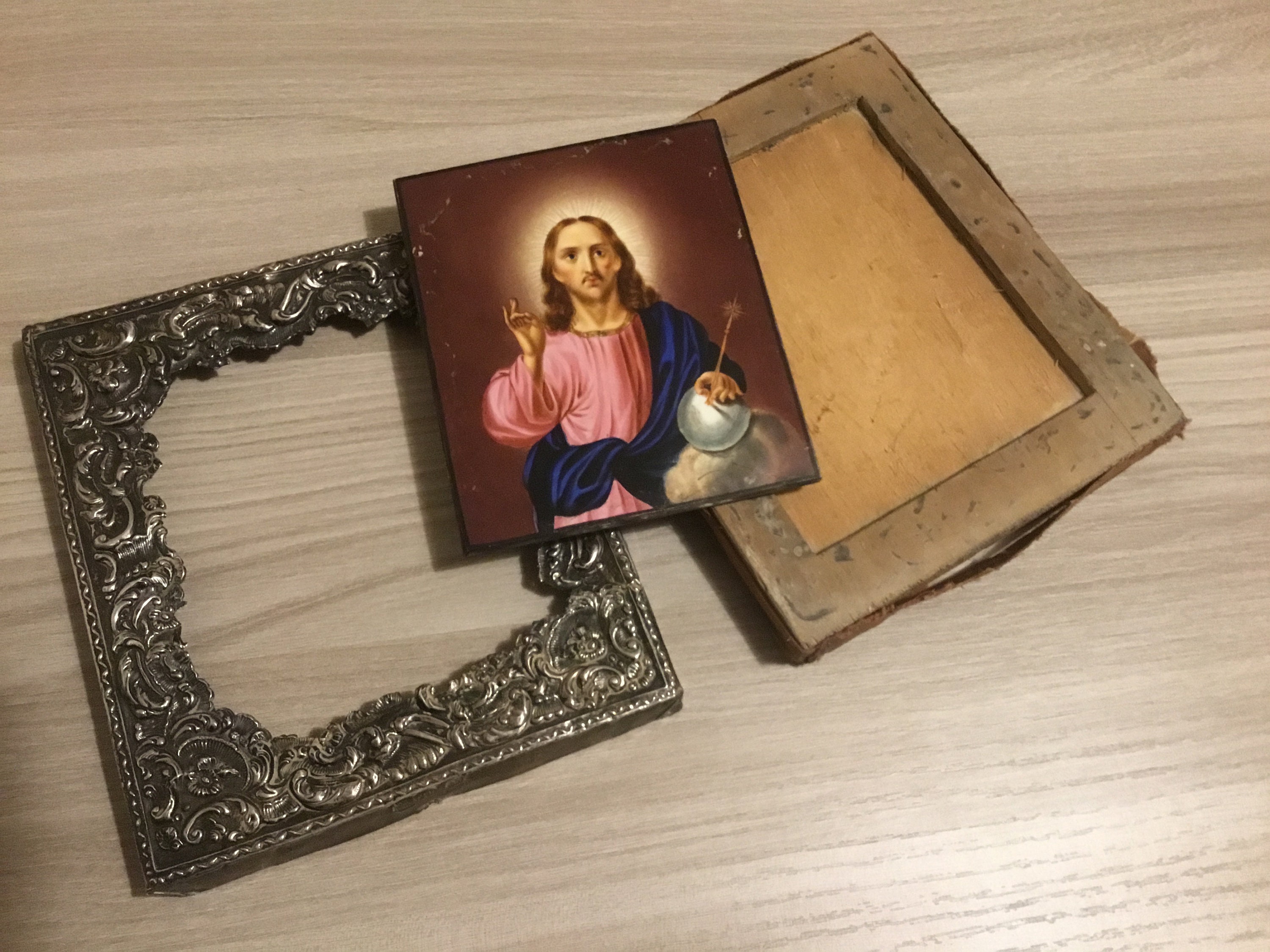 Antique Icon | 1890 Jesus Christ Pantocrator, Silver Riza Hallmarked — photo 9 of 9