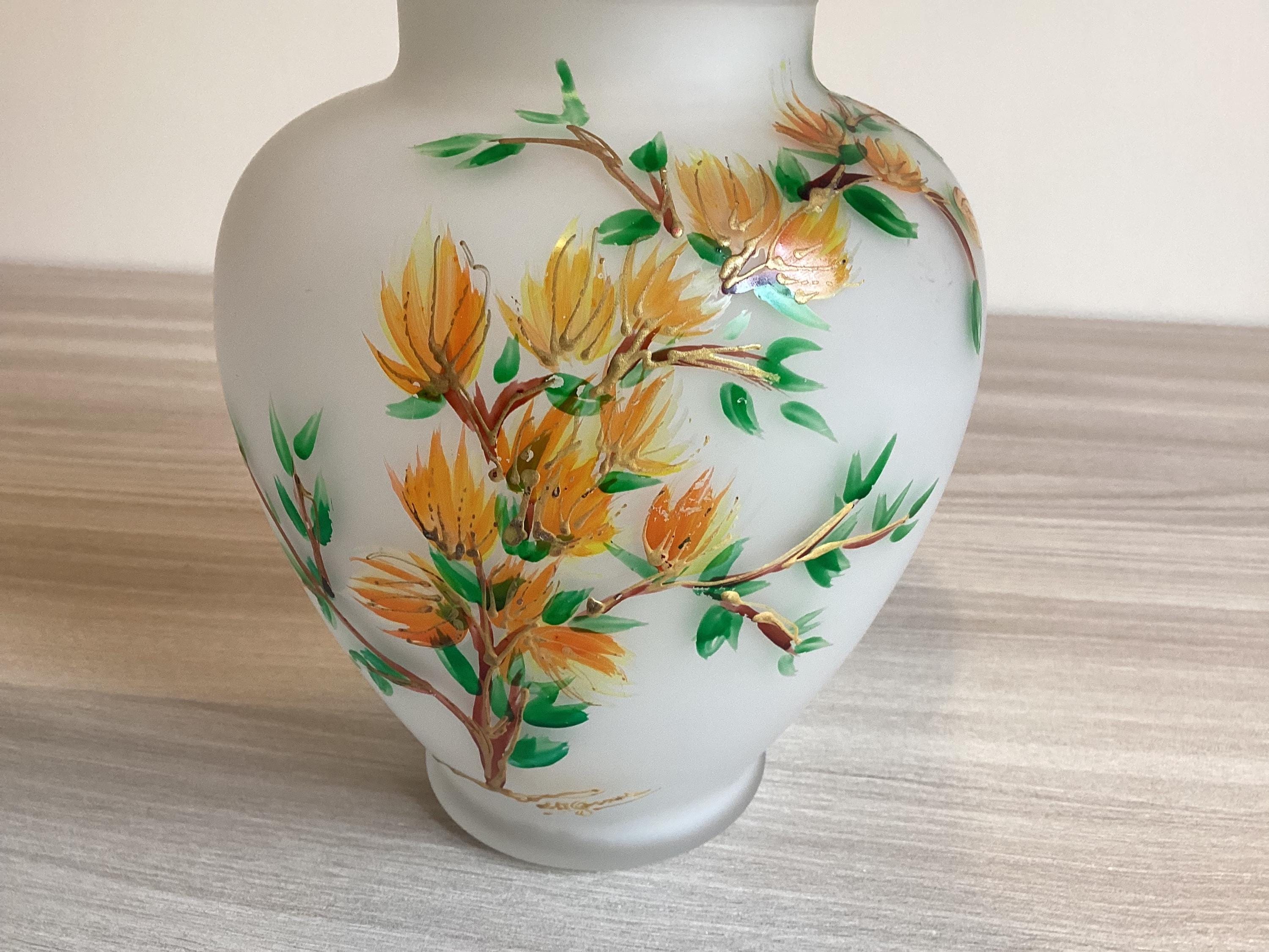 Glass Vase | 1930s Hand Painted Collectible Japanese Jar With Lid, Home Decor — photo 6 of 9