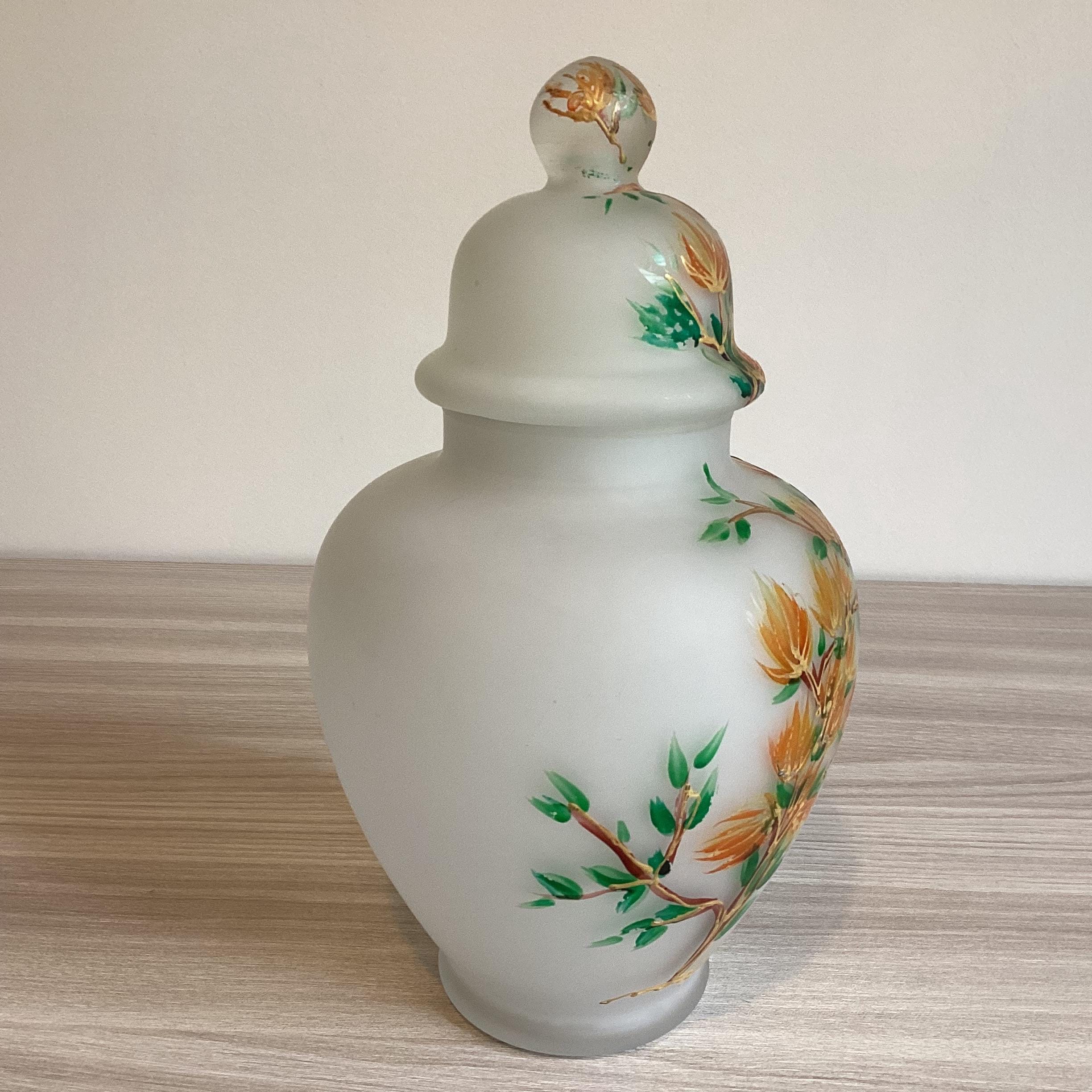 Glass Vase | 1930s Hand Painted Collectible Japanese Jar With Lid, Home Decor — photo 7 of 9