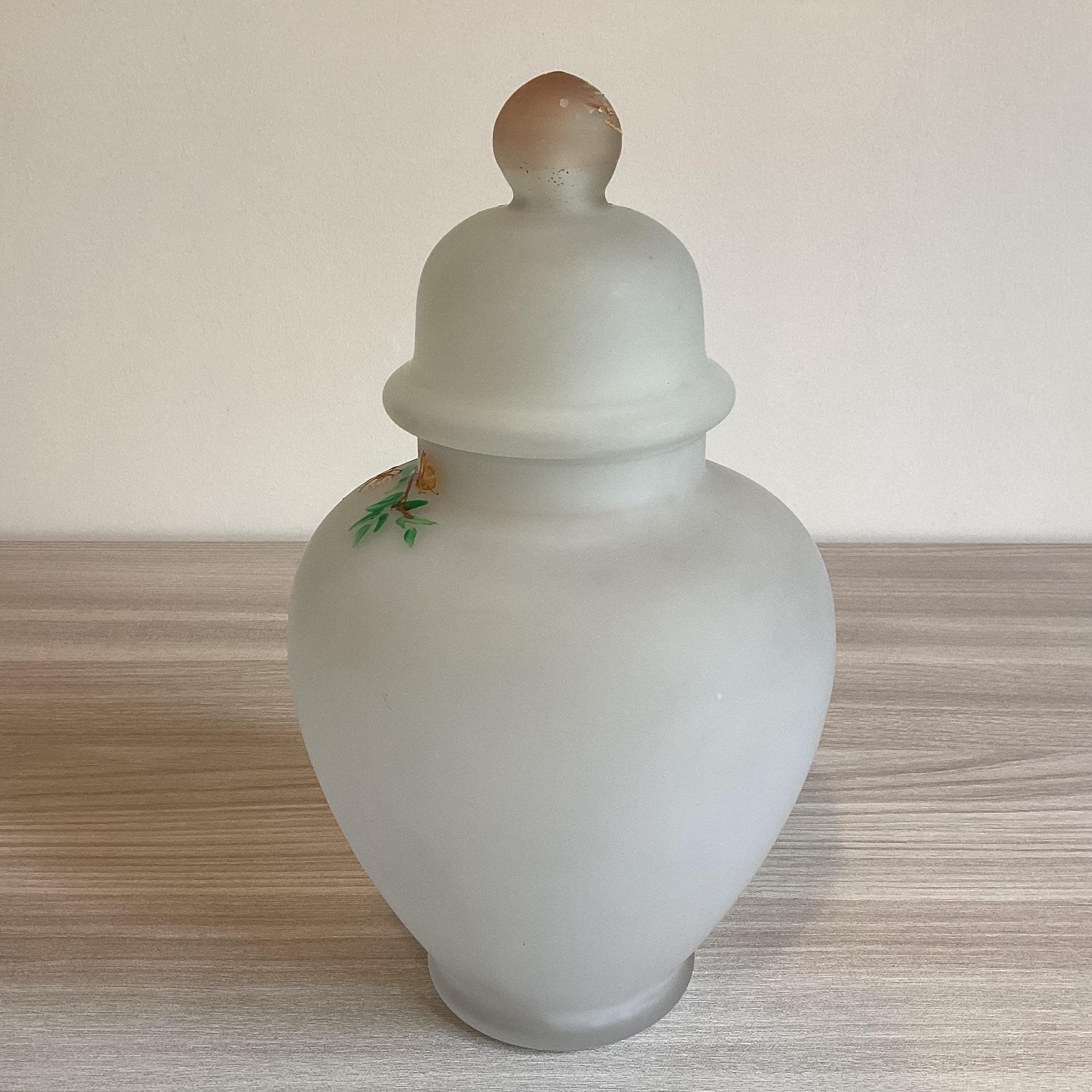 Glass Vase | 1930s Hand Painted Collectible Japanese Jar With Lid, Home Decor — photo 8 of 9