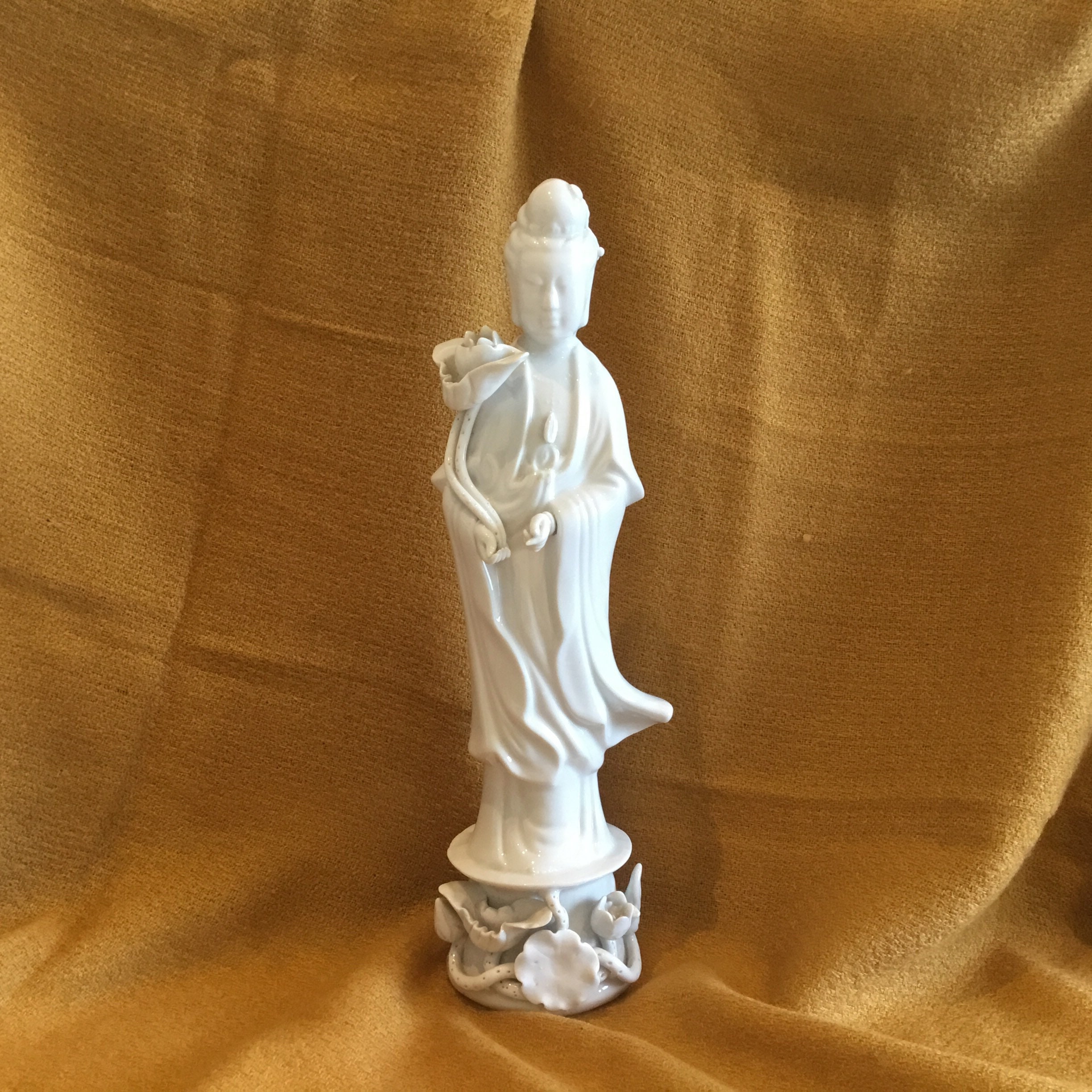 Vintage Porcelain Sculpture | 1950s Chinese Guan Yin Goddess, Large Handmade Figurine — photo 2 of 8