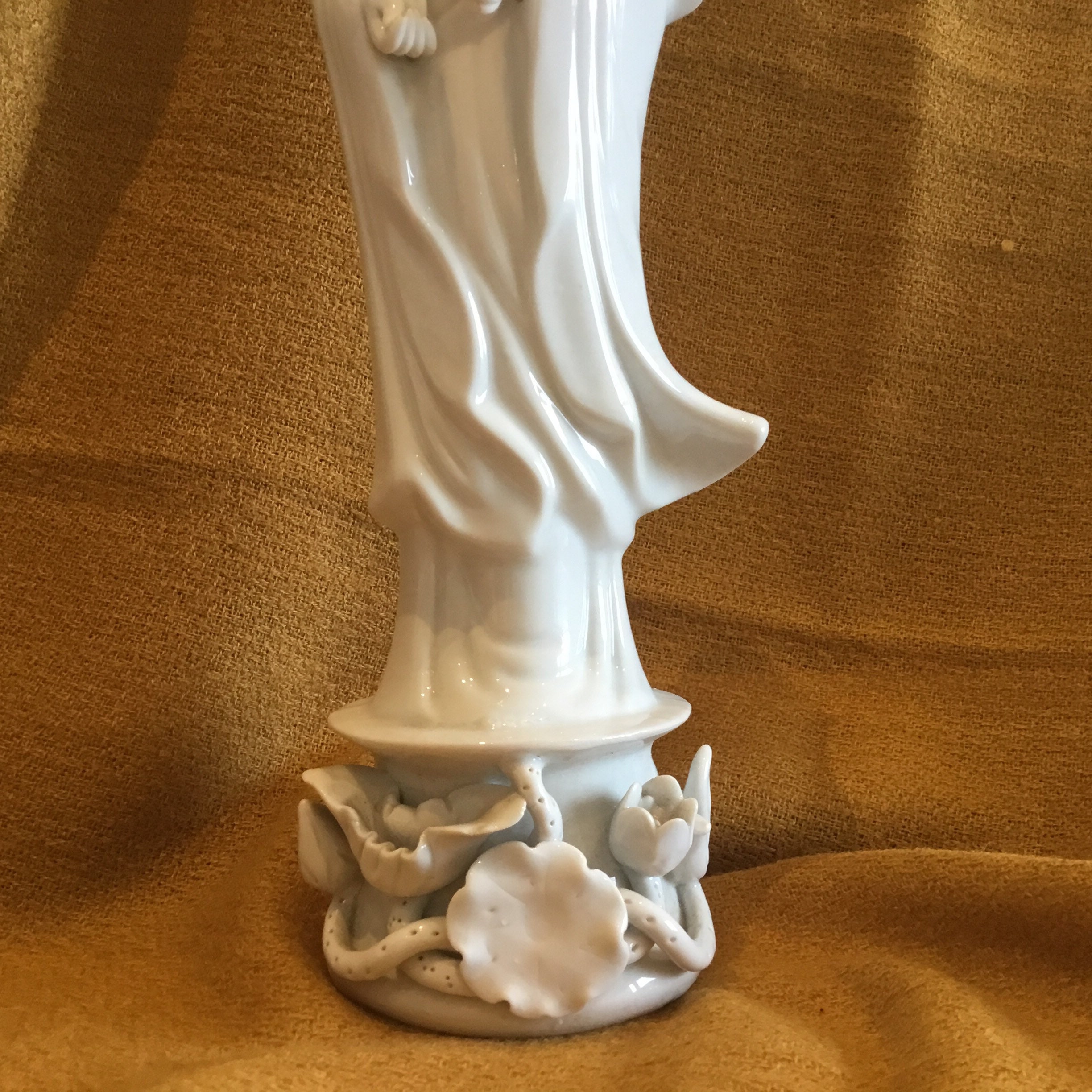 Vintage Porcelain Sculpture | 1950s Chinese Guan Yin Goddess, Large Handmade Figurine — photo 8 of 8