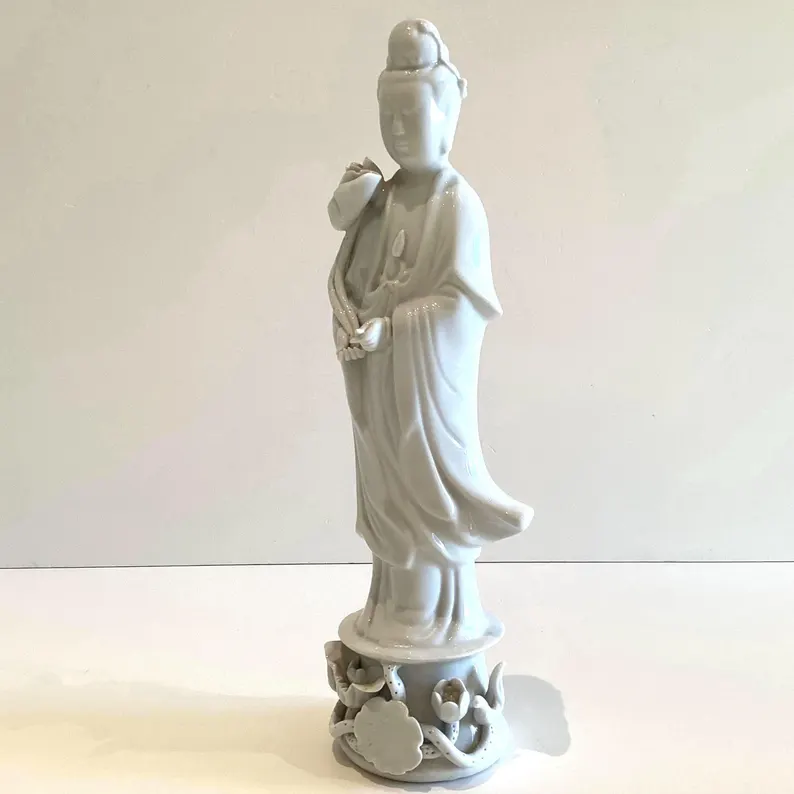 Vintage Porcelain Sculpture | 1950s Chinese Guan Yin Goddess, Large Handmade Figurine, photo 4 of 8