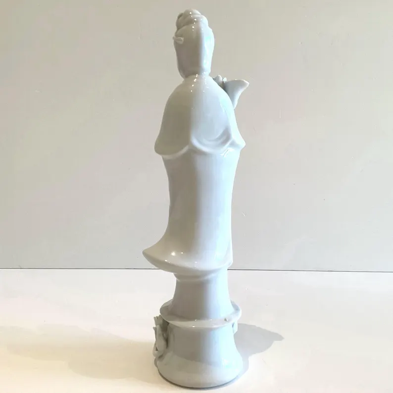 Vintage Porcelain Sculpture | 1950s Chinese Guan Yin Goddess, Large Handmade Figurine, photo 3 of 8