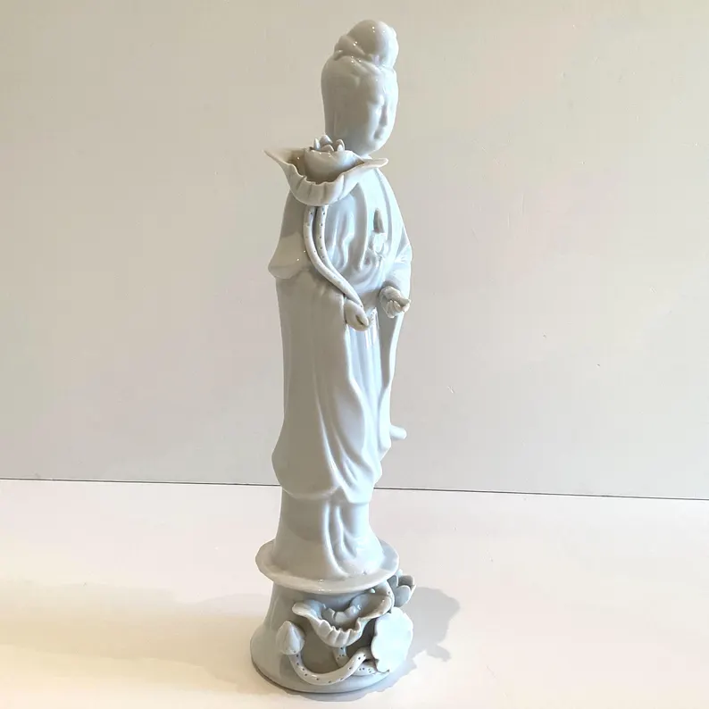 Vintage Porcelain Sculpture | 1950s Chinese Guan Yin Goddess, Large Handmade Figurine, photo 2 of 8