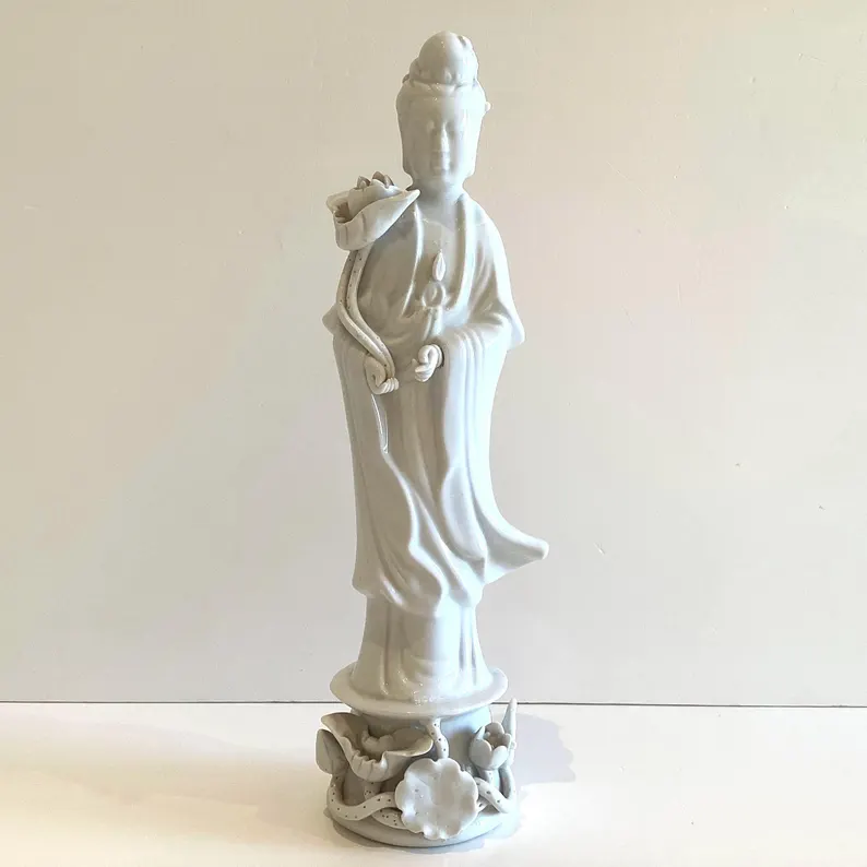 Vintage Porcelain Sculpture | 1950s Chinese Guan Yin Goddess, Large Handmade Figurine, photo 1 of 8