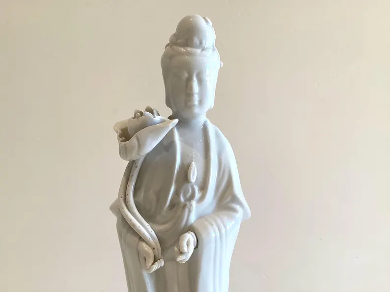 Vintage Porcelain Sculpture | 1950s Chinese Guan Yin Goddess, Large Handmade Figurine, photo 6 of 8