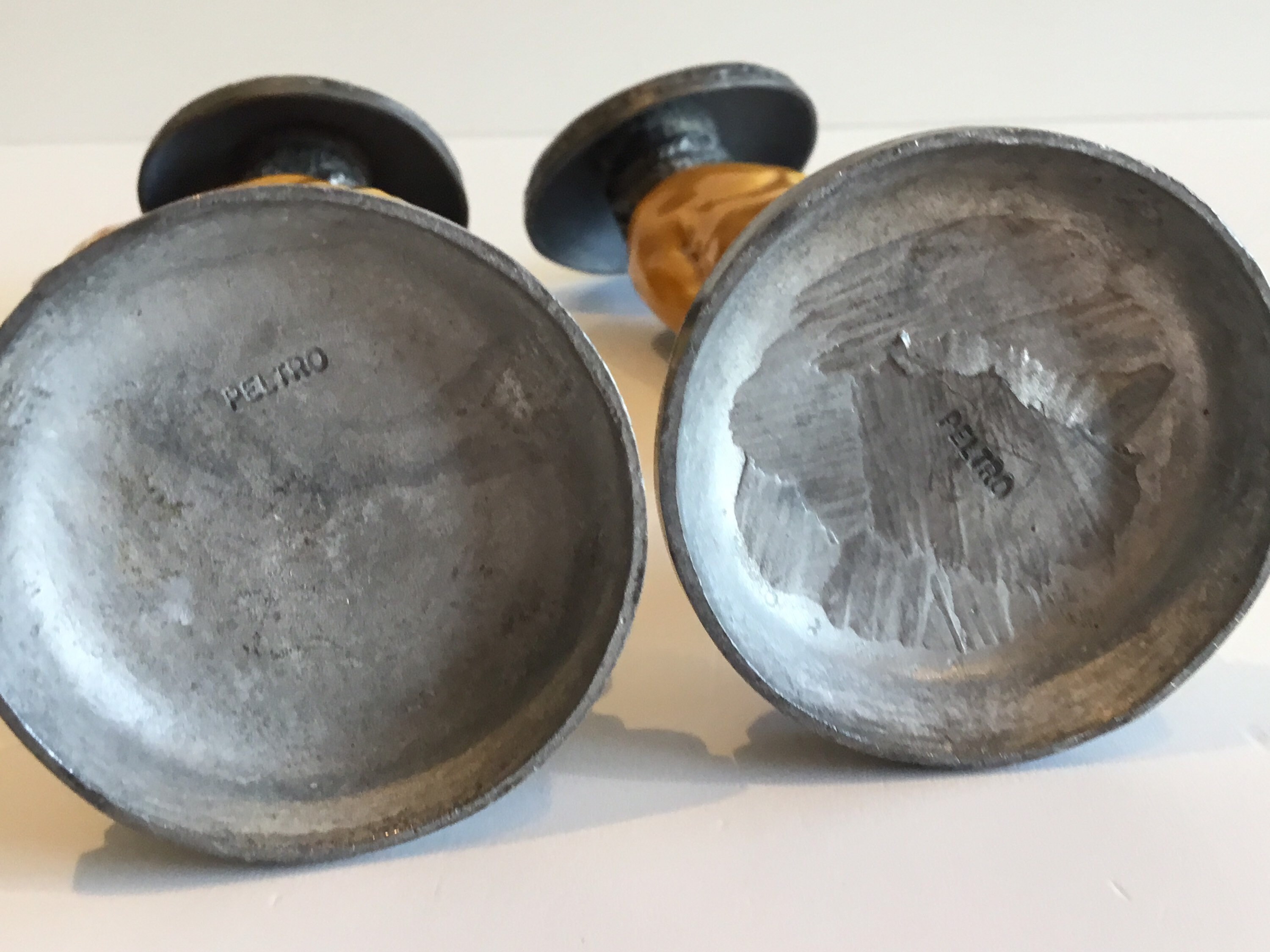 Vintage Italian Figurines | 1940s Majolica & Pewter Pair, Peltro Marked Art Deco Statues — photo 10 of 10