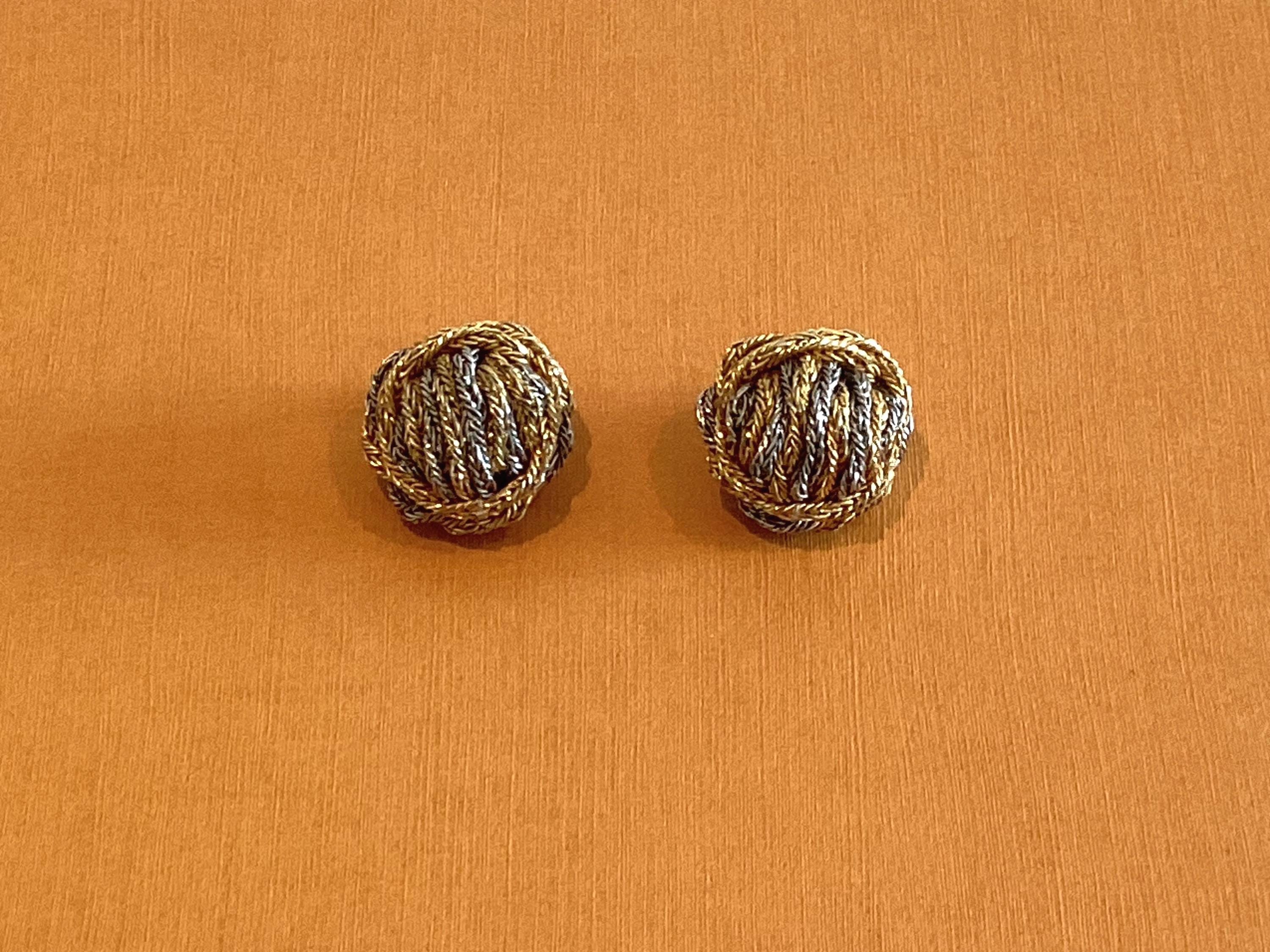 Vintage Earrings | 1940s Art Deco Two-Tone Rope Knot Clip-On, French Craftsmanship — photo 2 of 5