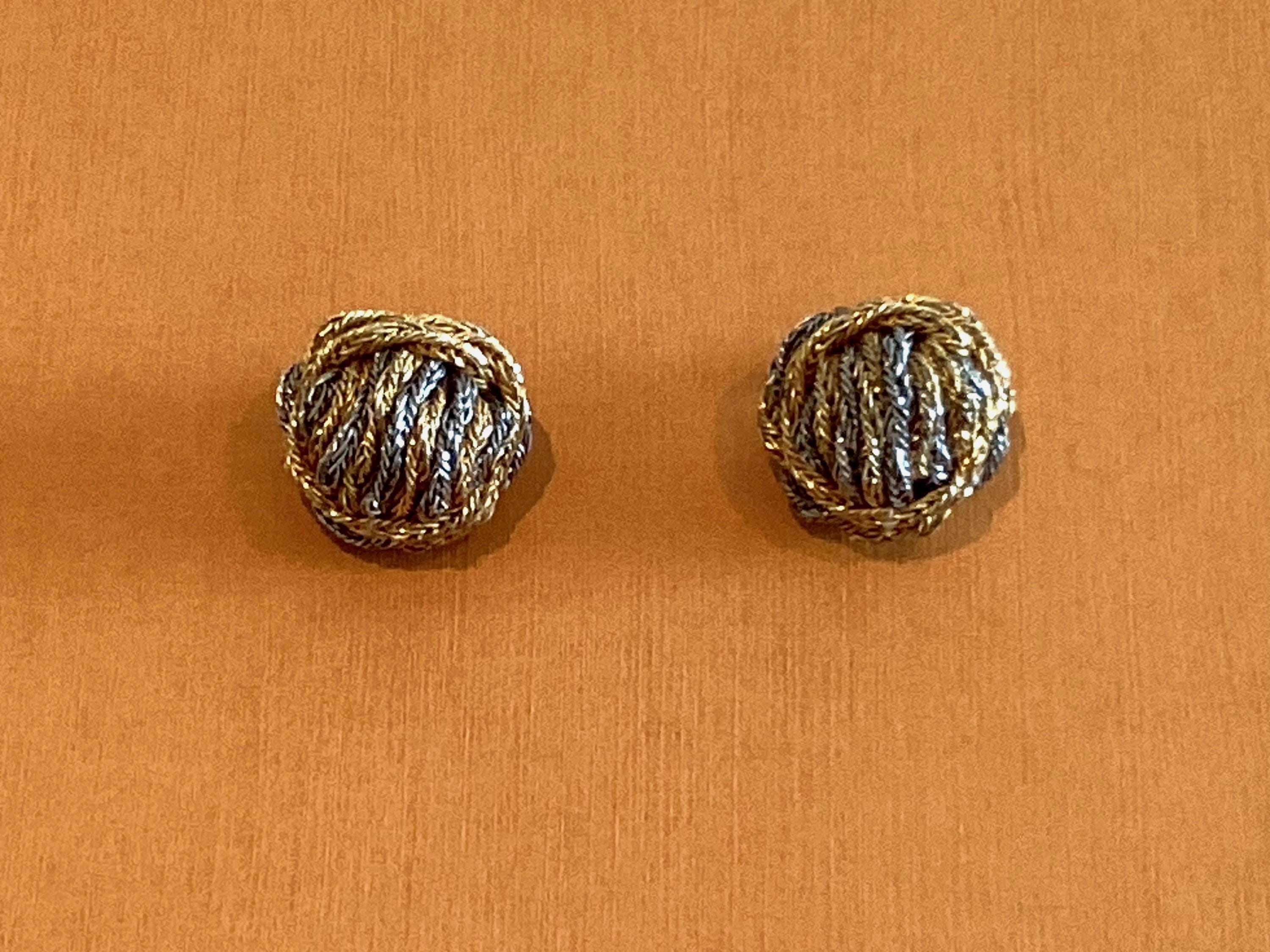 Vintage Earrings | 1940s Art Deco Two-Tone Rope Knot Clip-On, French Craftsmanship — photo 3 of 5